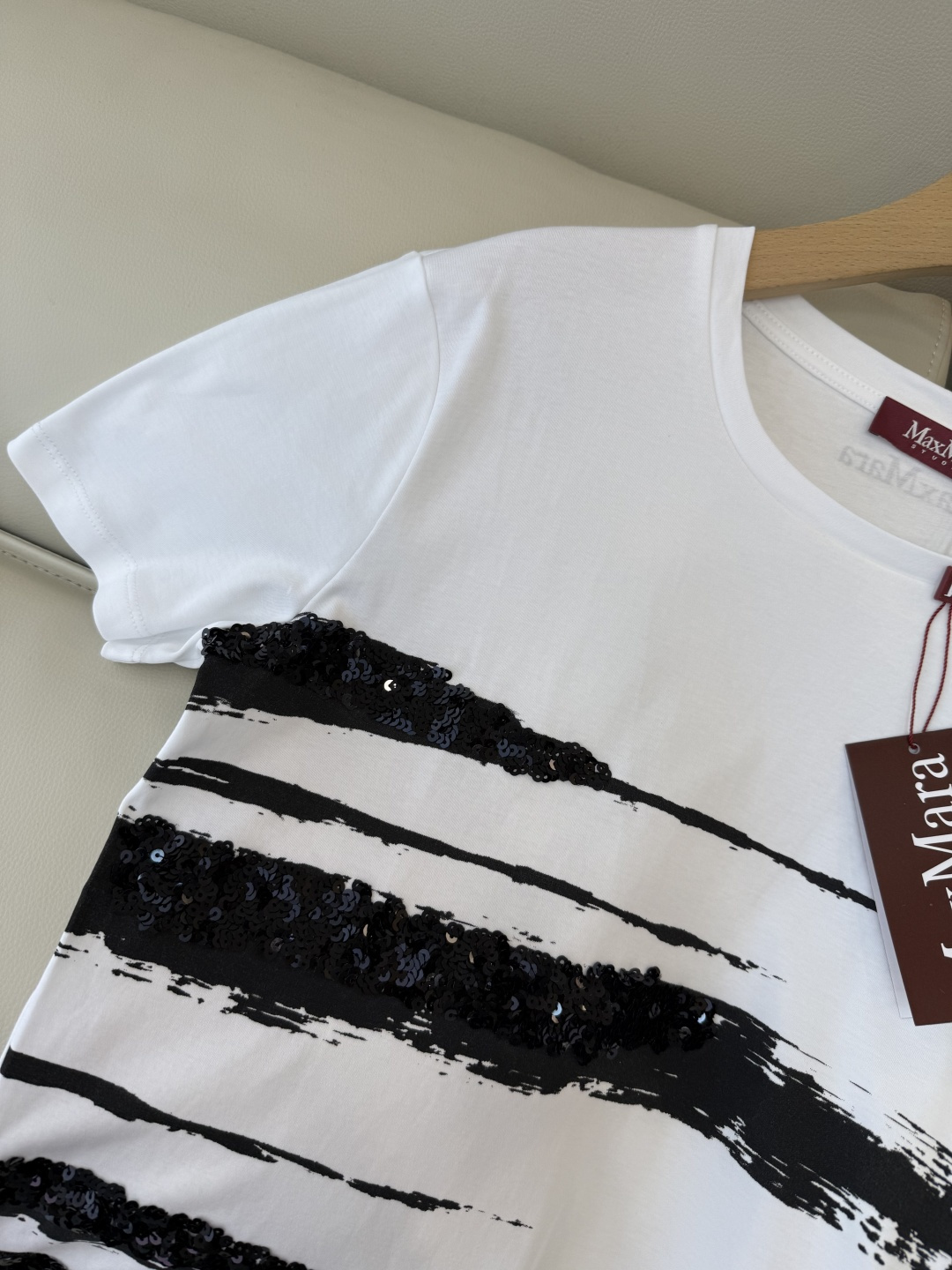 QG0203#新款T恤⚠️‼️Max mara 珠片绣花 短袖T恤 白色 SML