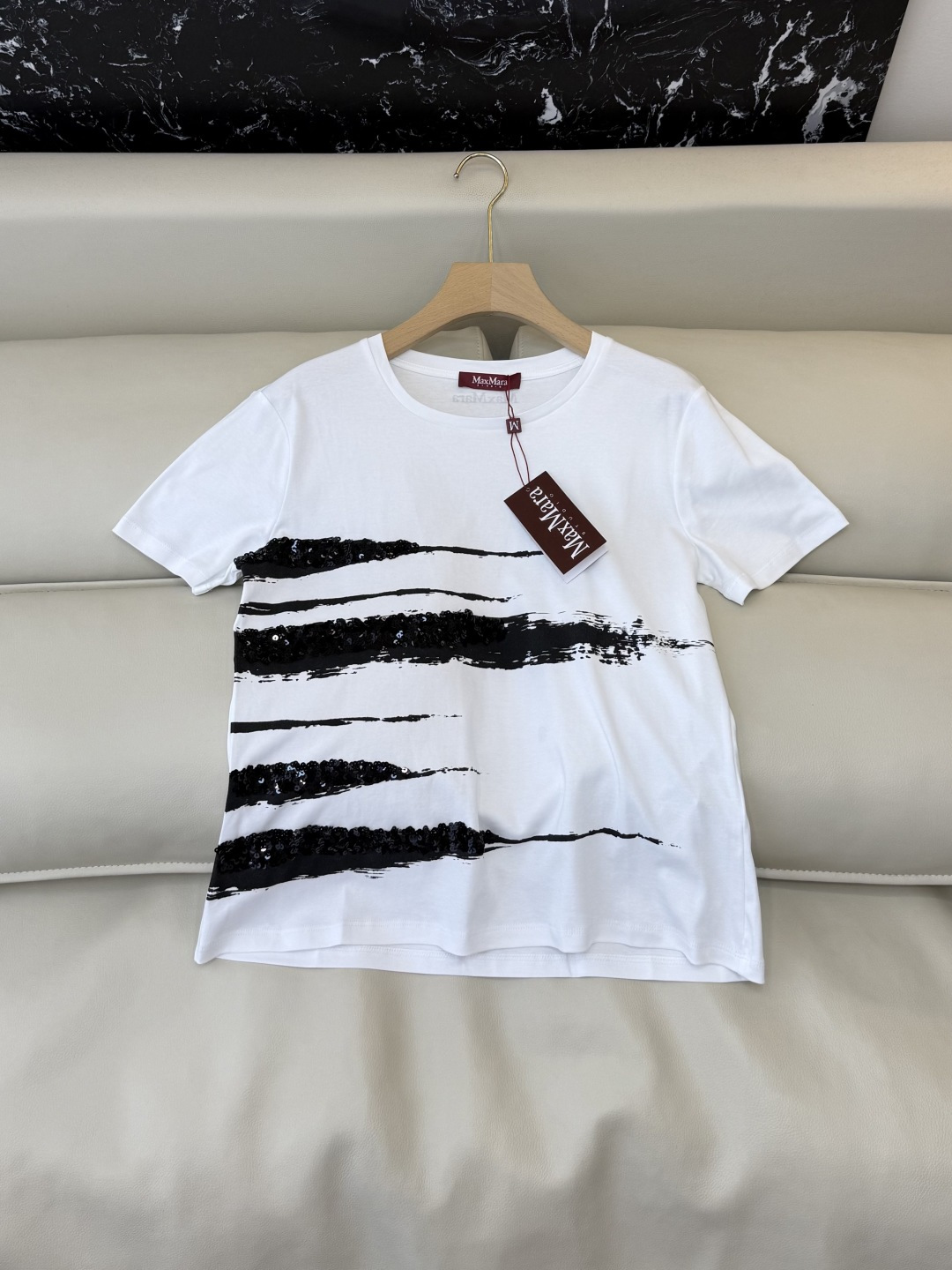 QG0203#新款T恤⚠️‼️Max mara 珠片绣花 短袖T恤 白色 SML