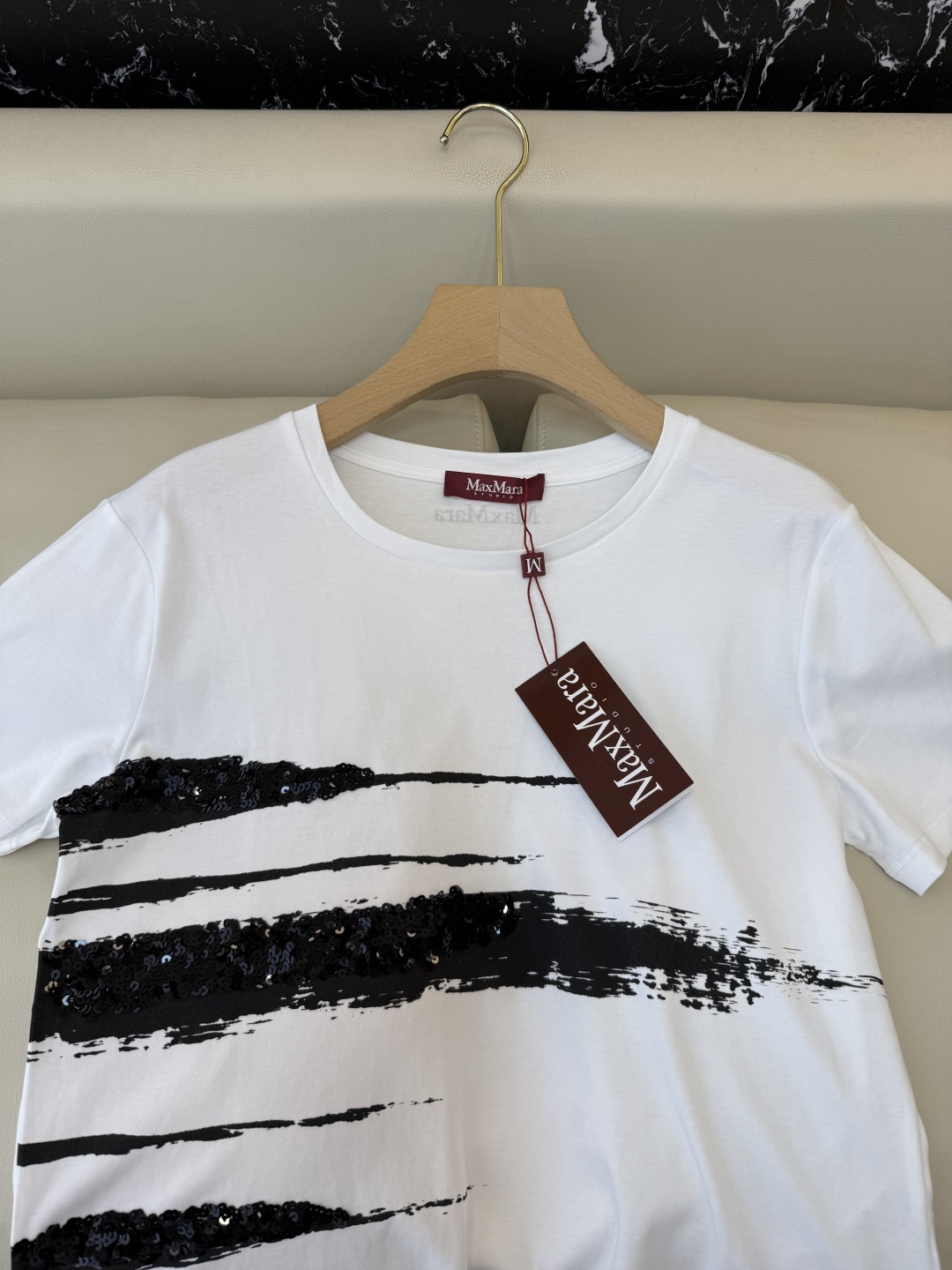 QG0203#新款T恤⚠️‼️Max mara 珠片绣花 短袖T恤 白色 SML