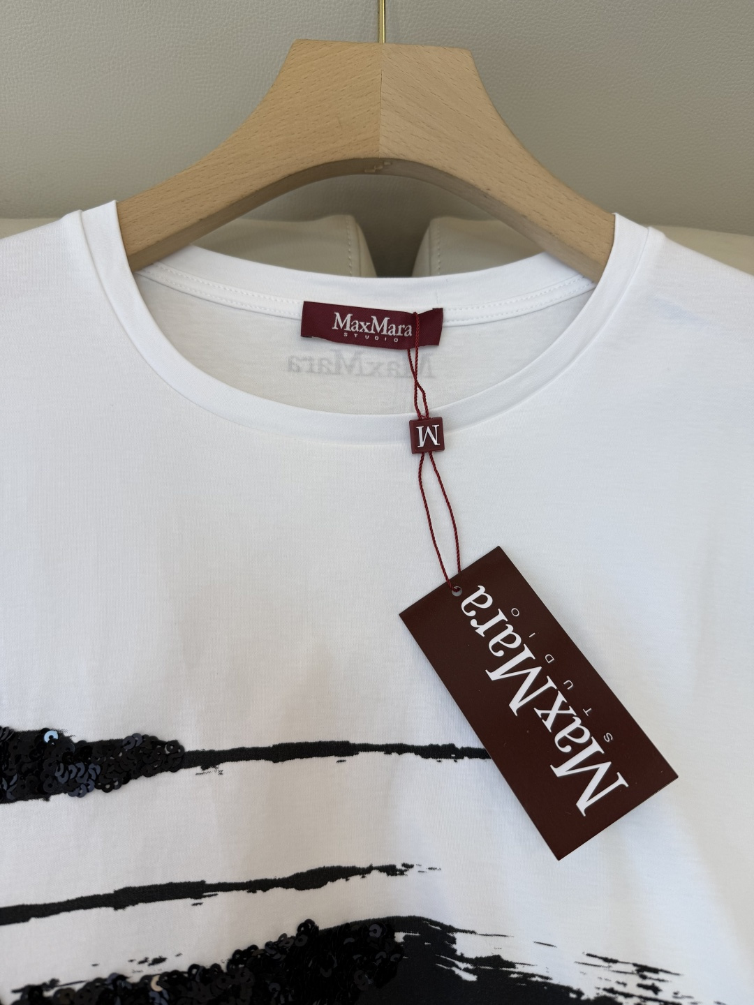 QG0203#新款T恤⚠️‼️Max mara 珠片绣花 短袖T恤 白色 SML