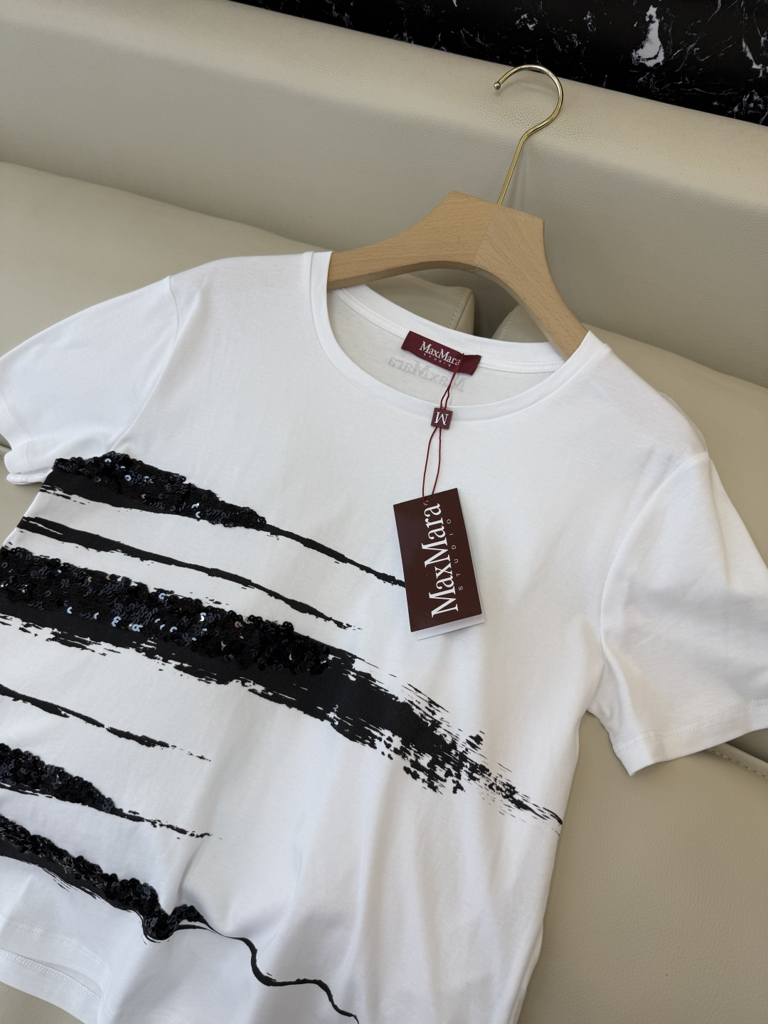 QG0203#新款T恤⚠️‼️Max mara 珠片绣花 短袖T恤 白色 SML