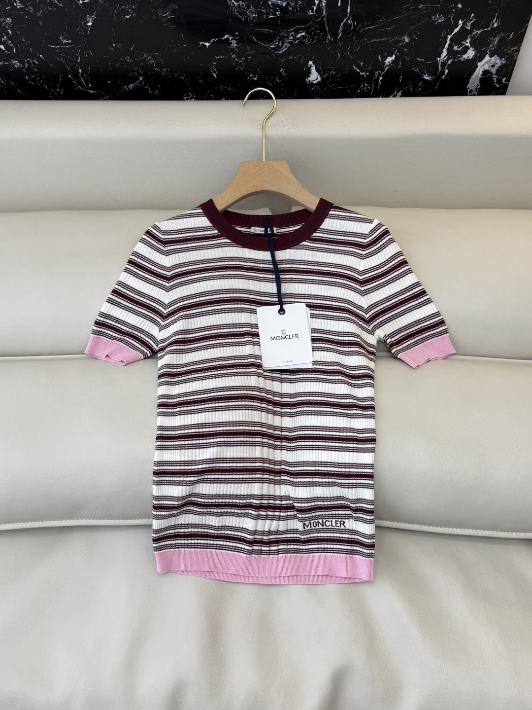 QG0198#新款T恤‼️Mon 蒙口 短袖针织条纹T恤 SML