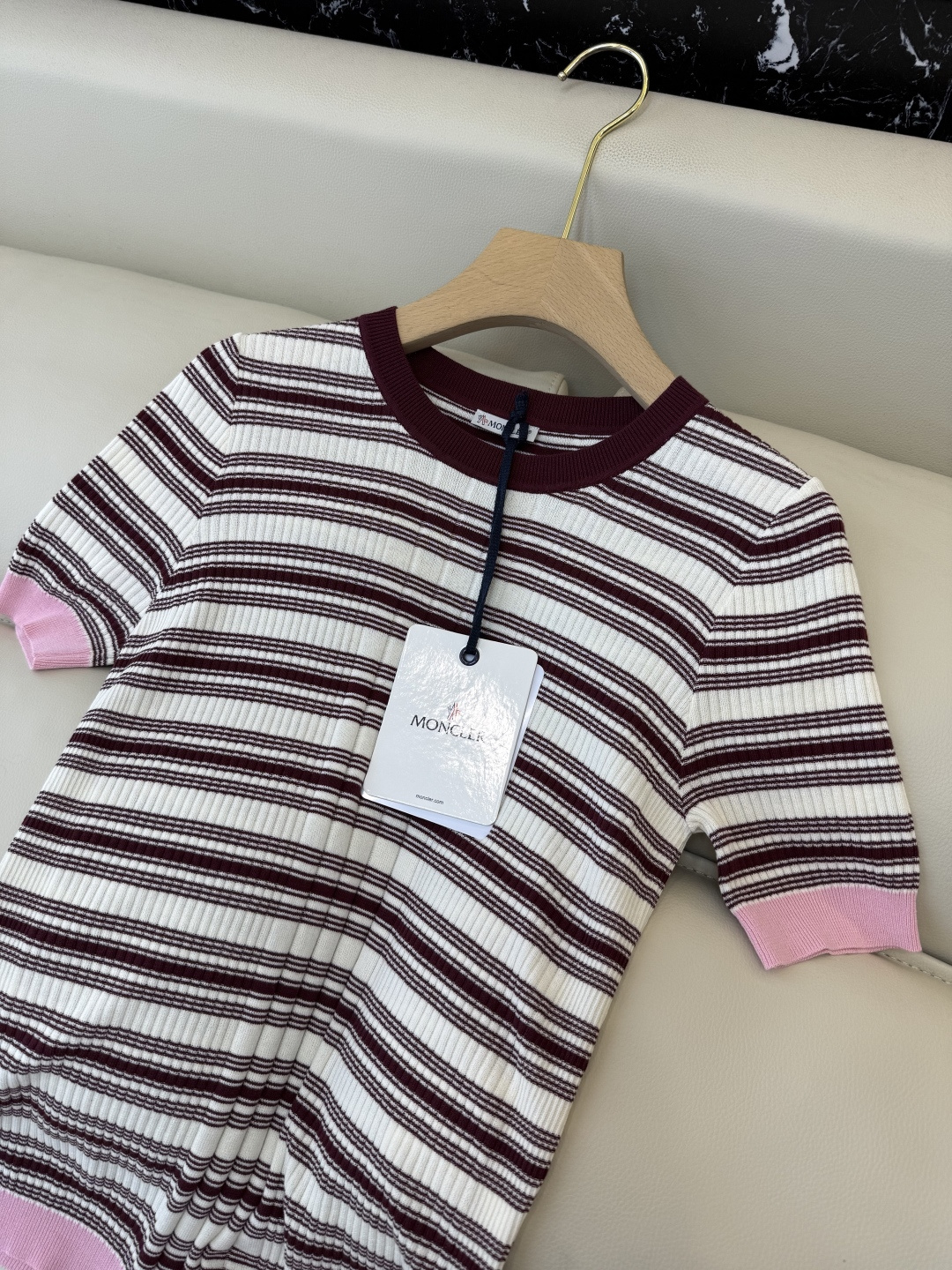 QG0198#新款T恤‼️Mon 蒙口 短袖针织条纹T恤 SML
