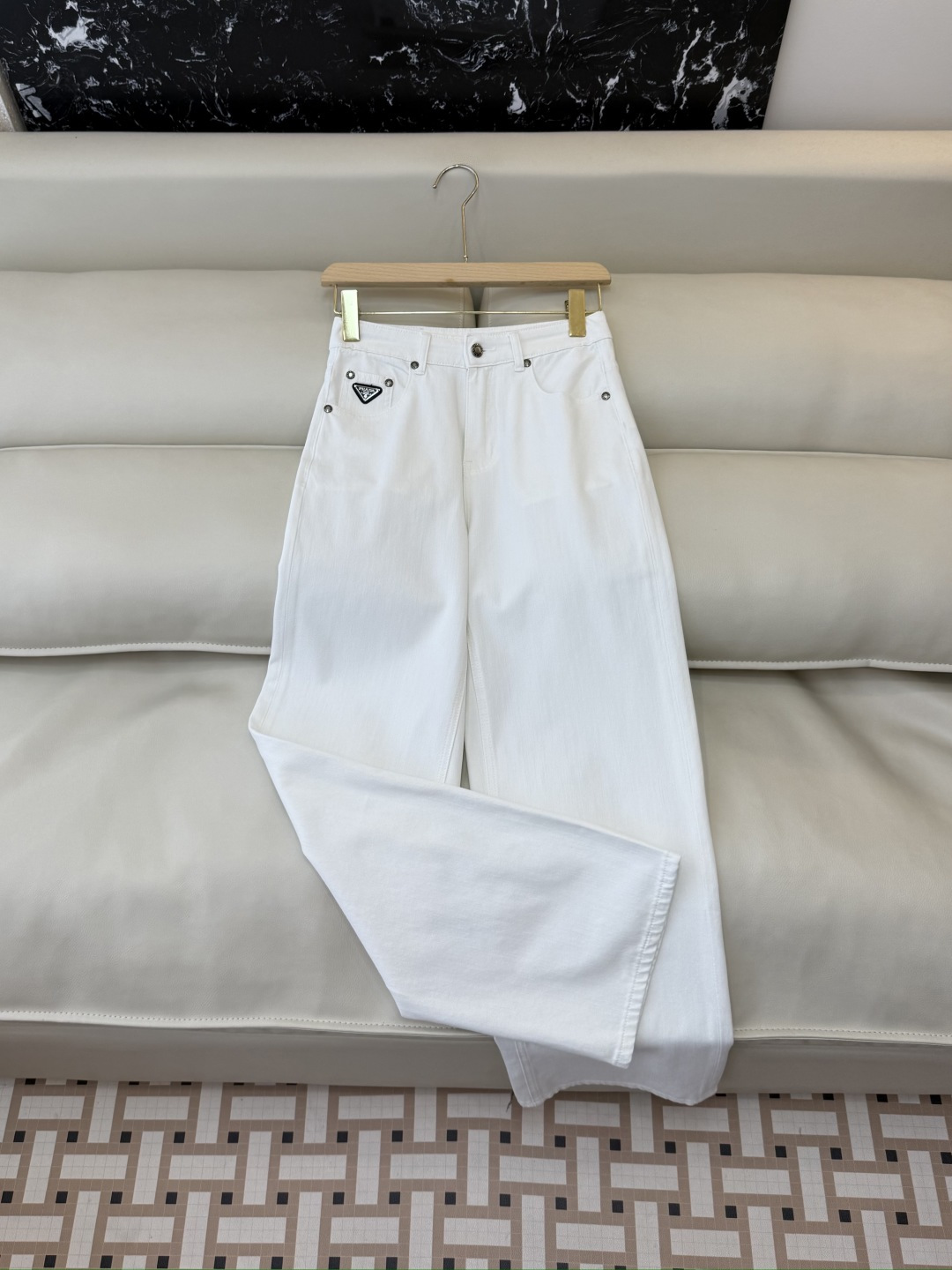 AW060#新款牛仔裤‼️PR 三角标 牛仔长裤 白色 蓝色 26-30