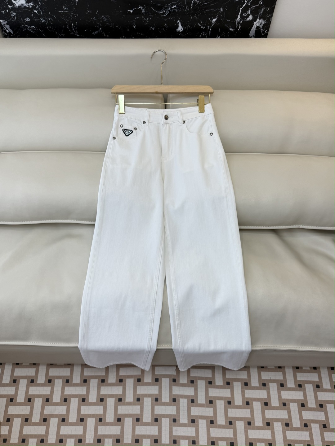 AW060#新款牛仔裤‼️PR 三角标 牛仔长裤 白色 蓝色 26-30