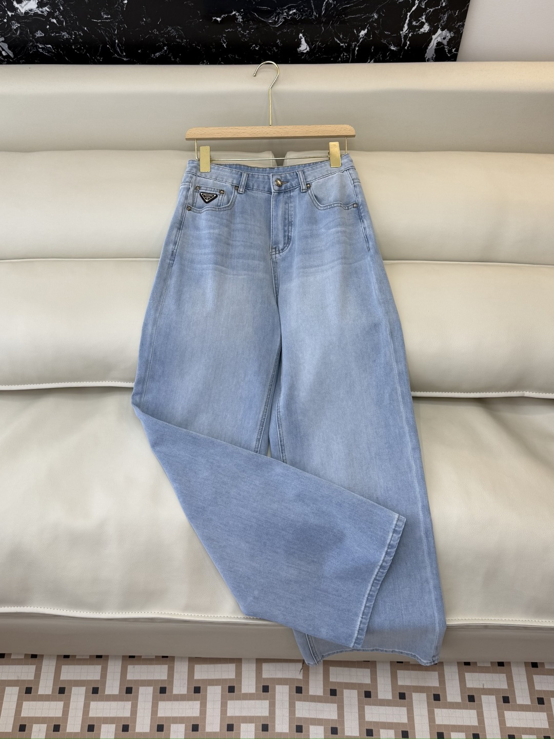 AW060#新款牛仔裤‼️PR 三角标 牛仔长裤 白色 蓝色 26-30