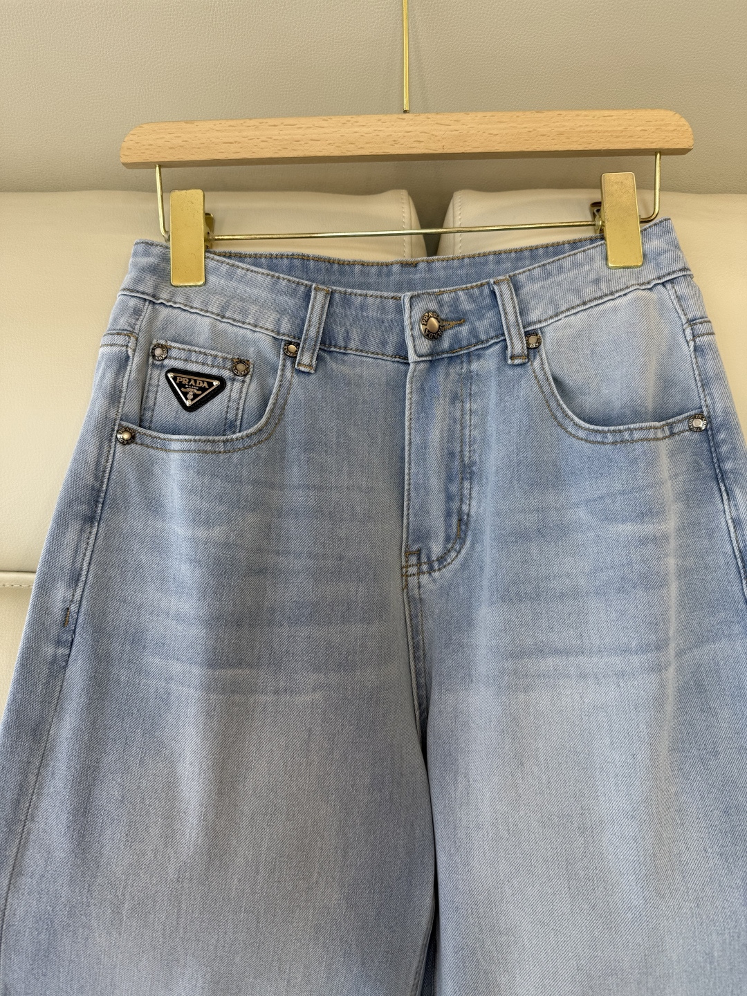 AW060#新款牛仔裤‼️PR 三角标 牛仔长裤 白色 蓝色 26-30