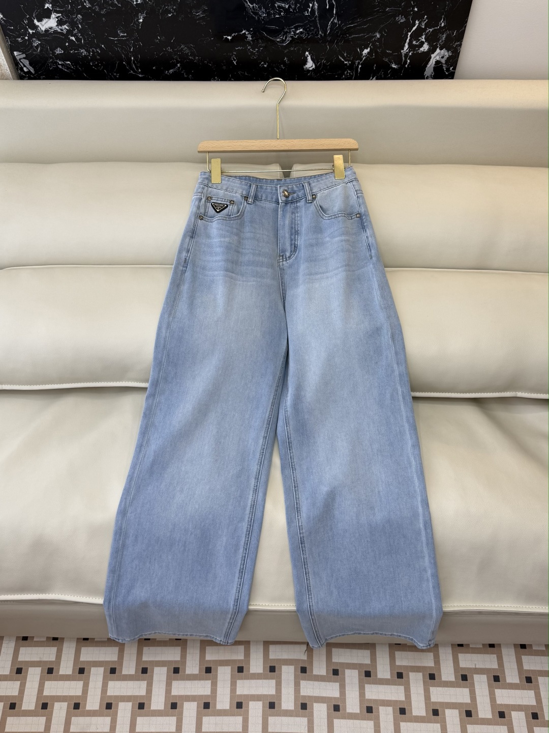 AW060#新款牛仔裤‼️PR 三角标 牛仔长裤 白色 蓝色 26-30
