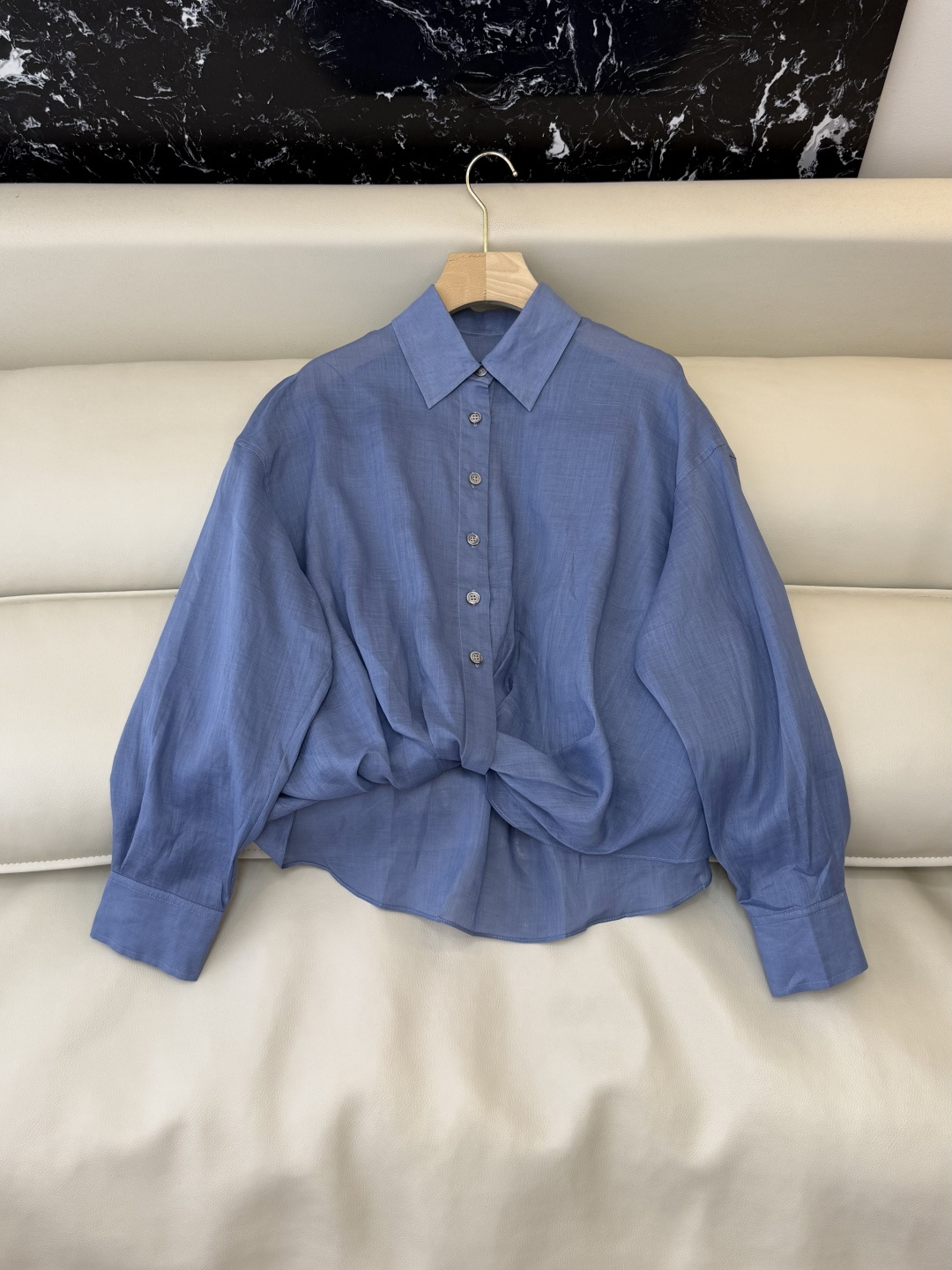 MY095#新款衬衫。Bc 苎麻扭结长袖衬衫 三色 SML