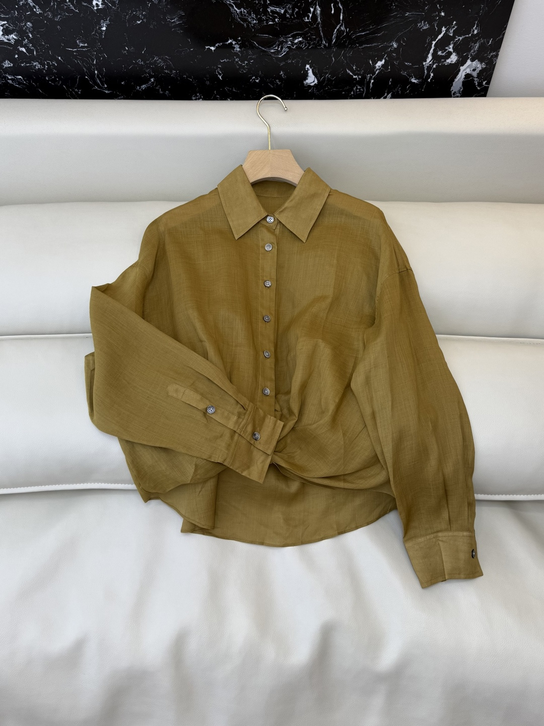 MY095#新款衬衫。Bc 苎麻扭结长袖衬衫 三色 SML