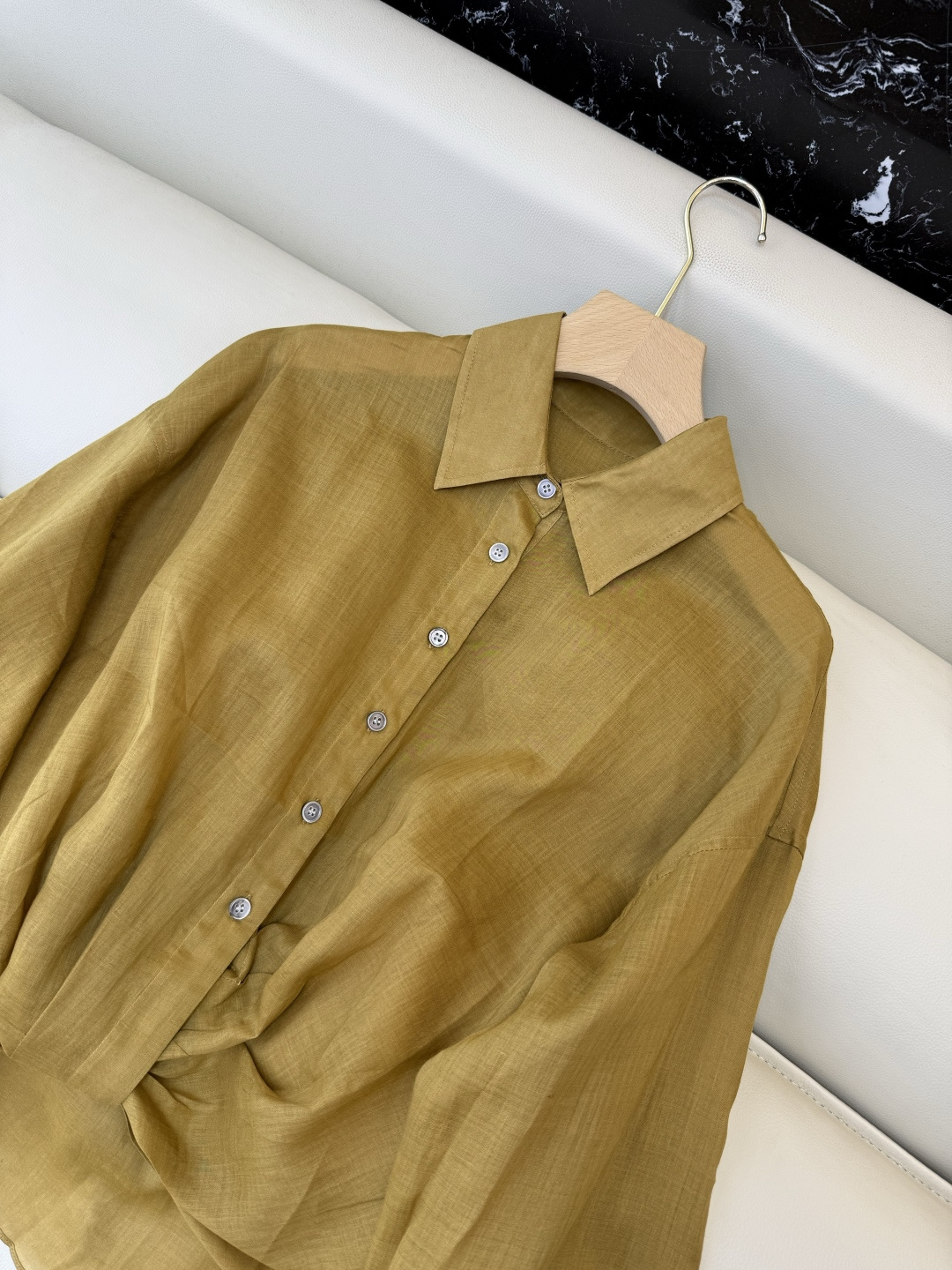 MY095#新款衬衫。Bc 苎麻扭结长袖衬衫 三色 SML