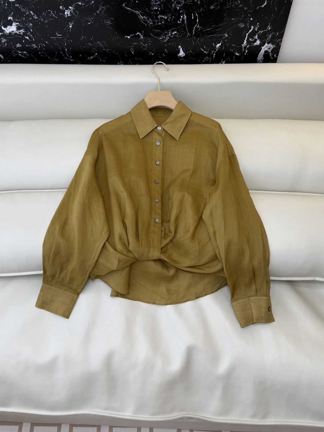 MY095#新款衬衫。Bc 苎麻扭结长袖衬衫 三色 SML