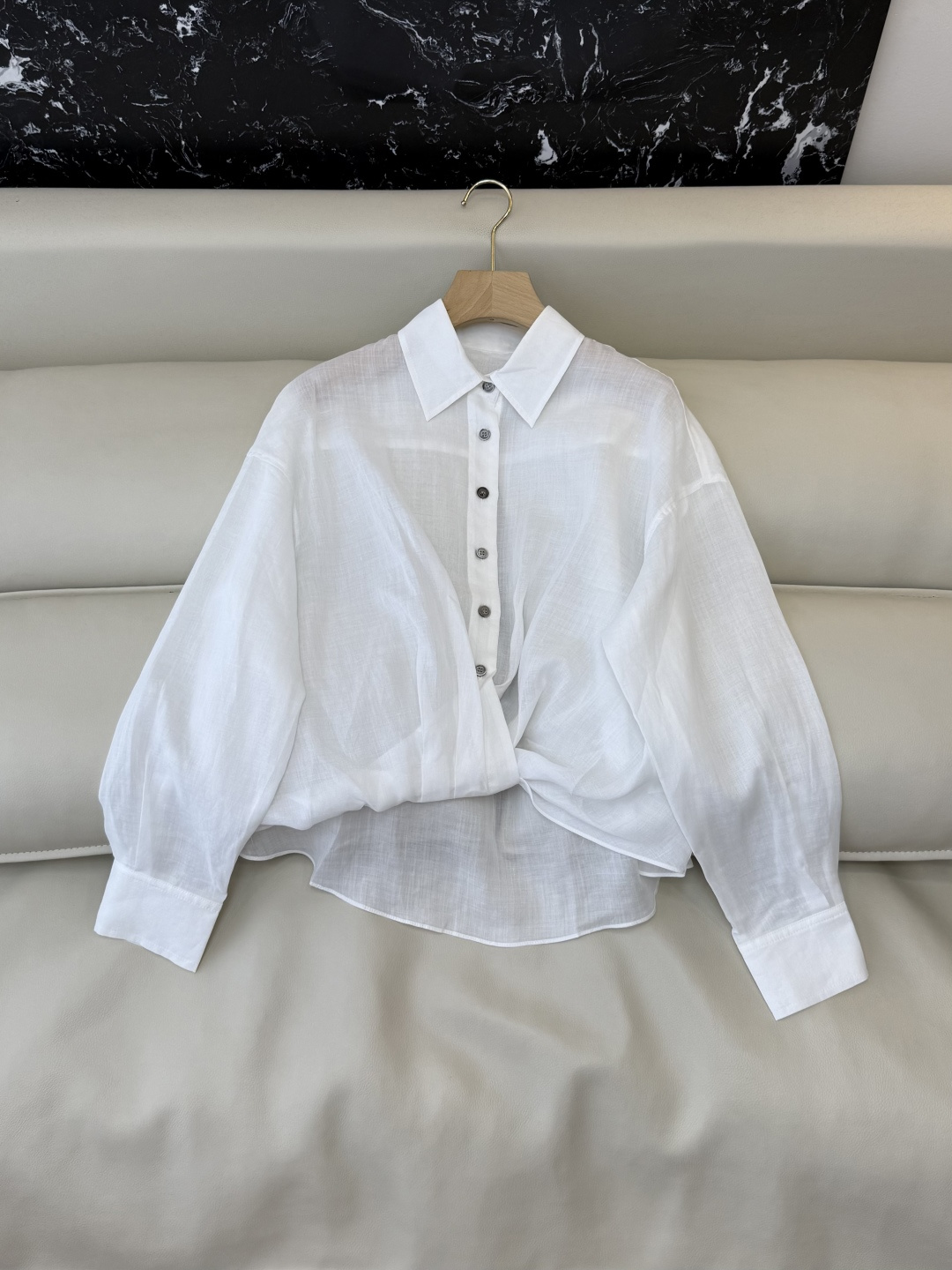 MY095#新款衬衫。Bc 苎麻扭结长袖衬衫 三色 SML