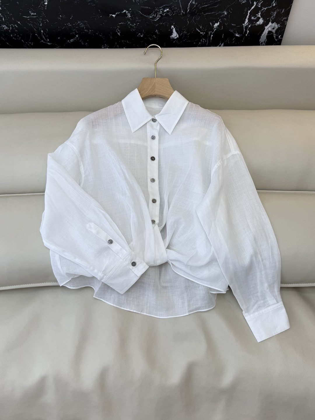 MY095#新款衬衫。Bc 苎麻扭结长袖衬衫 三色 SML