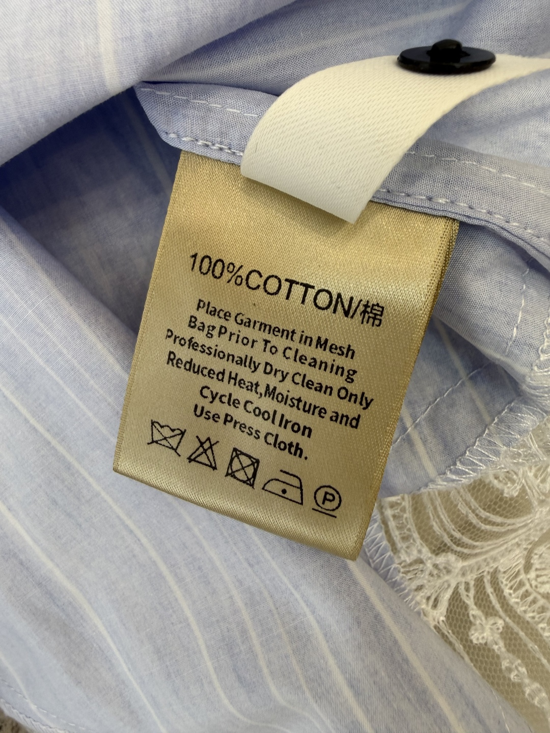 CY0119#新款衬衫。ES 蕾丝镂空绣花 短袖衬衫 条纹蓝色 白色SM L