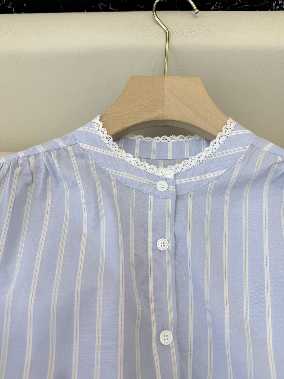 CY0117#新款衬衫。ES 蕾丝镂空绣花 长袖衬衫 蓝色 SM L