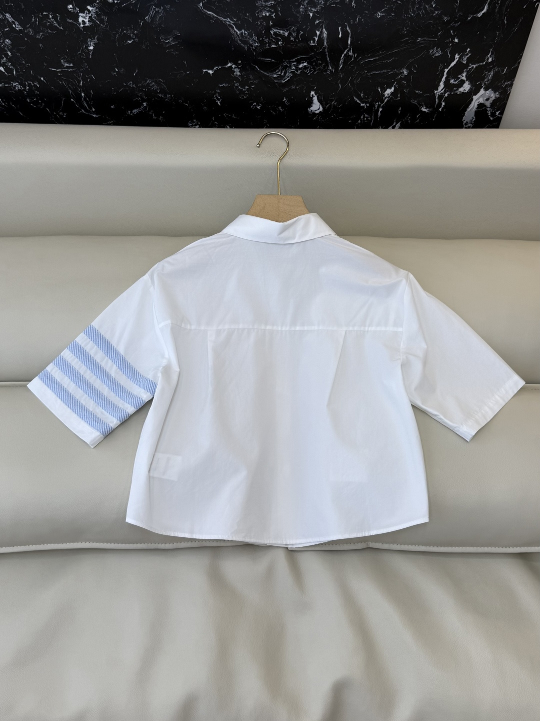 CY0122#新款衬衫。TB 蓝条纹 短袖衬衫 白色 SM L