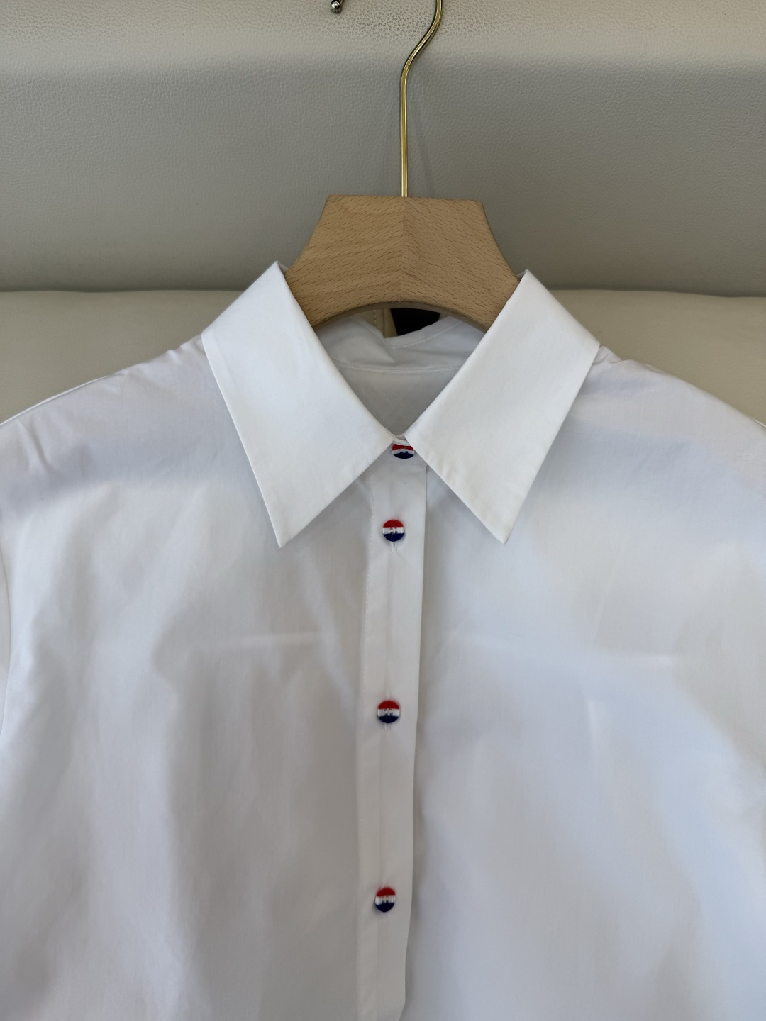 CY0122#新款衬衫。TB 蓝条纹 短袖衬衫 白色 SM L