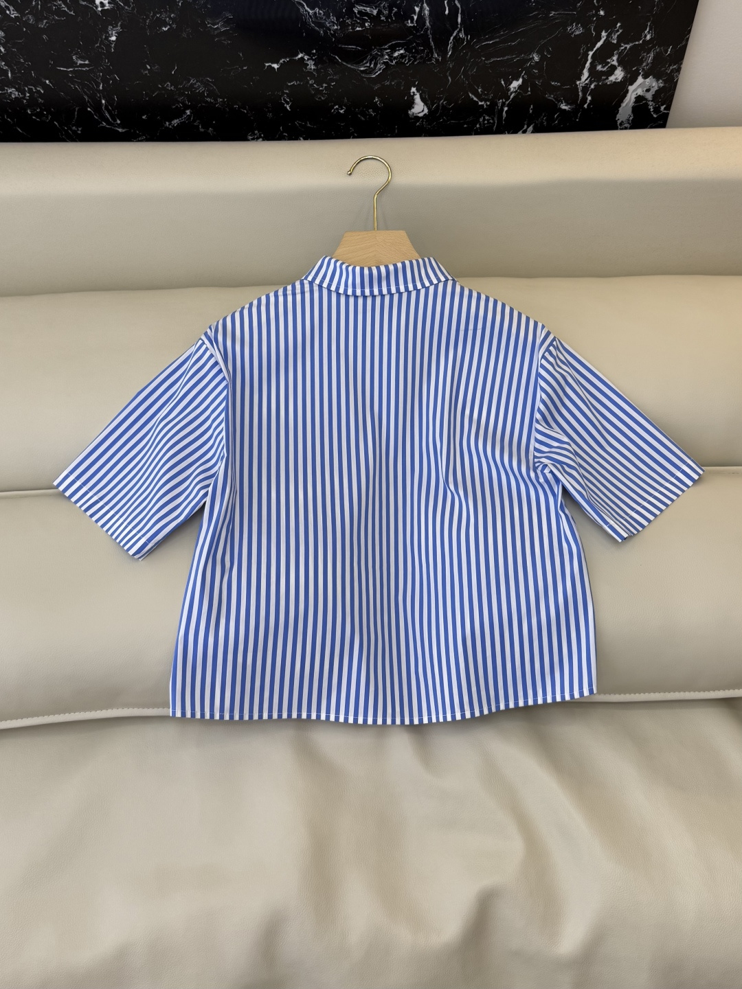 CY0121#新款衬衫。TB 小狗绣花 短袖条纹 衬衫 蓝色 粉色 SM L