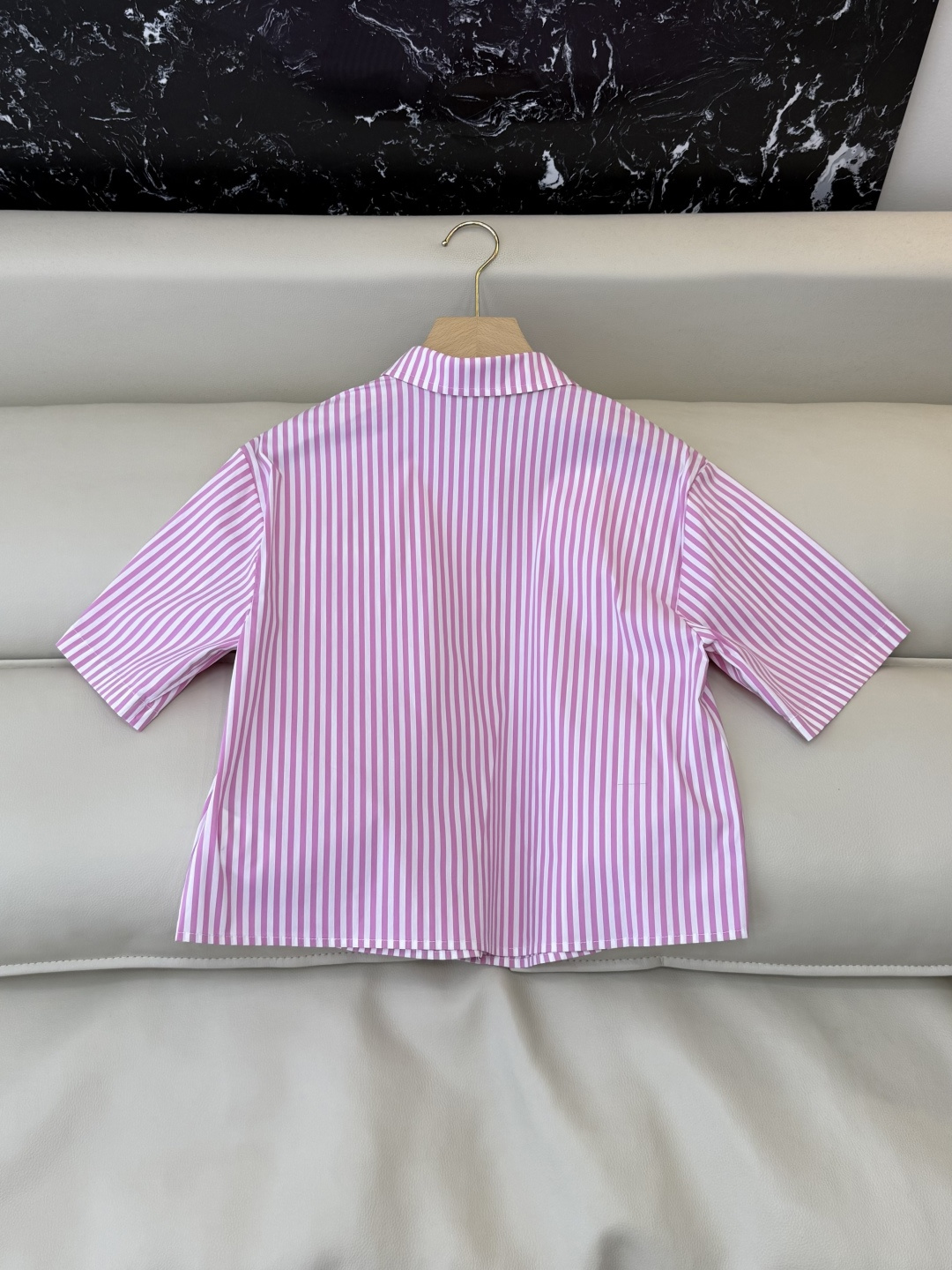 CY0121#新款衬衫。TB 小狗绣花 短袖条纹 衬衫 蓝色 粉色 SM L