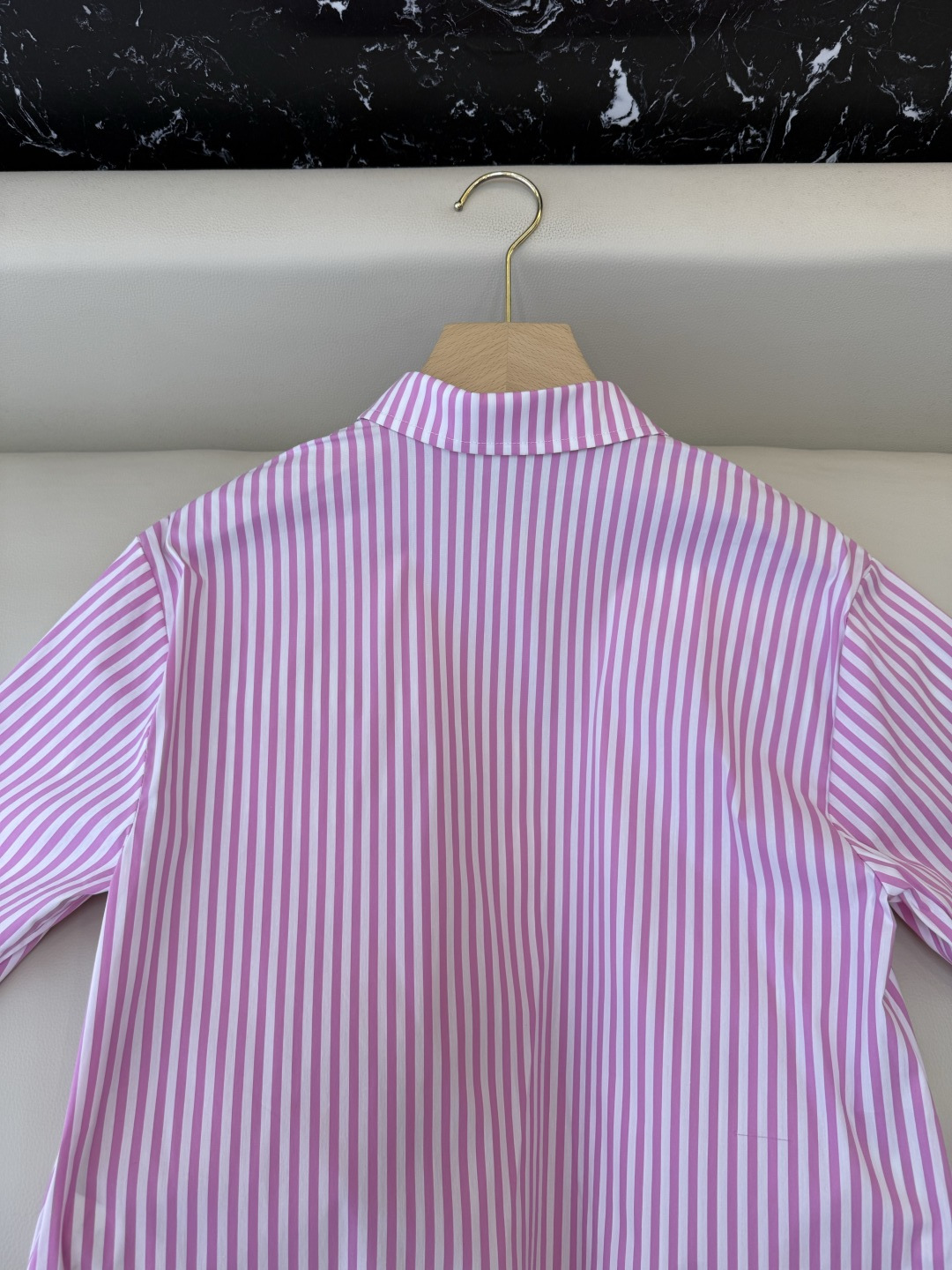 CY0121#新款衬衫。TB 小狗绣花 短袖条纹 衬衫 蓝色 粉色 SM L