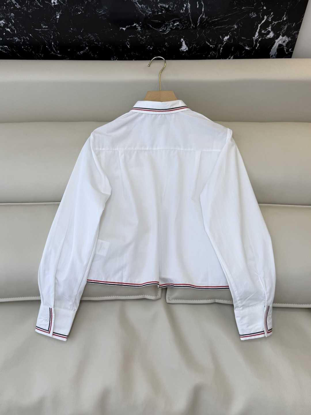 CY0124#新款衬衫。TB 条纹绣花 长袖衬衫 白色 SM L