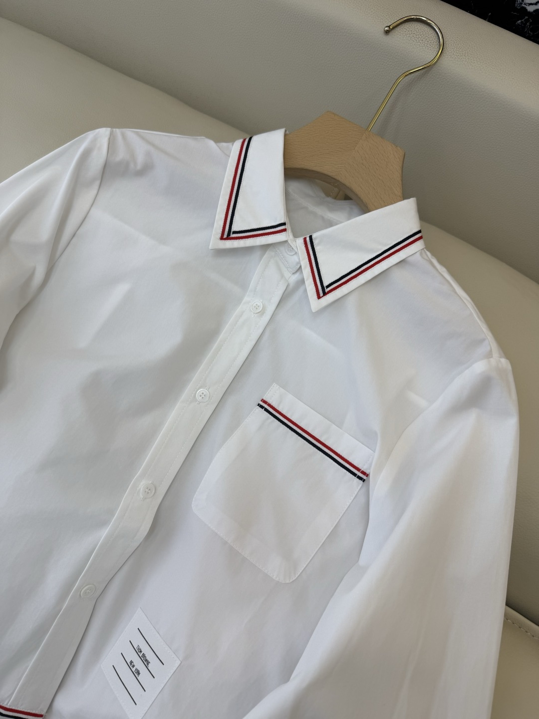 CY0124#新款衬衫。TB 条纹绣花 长袖衬衫 白色 SM L