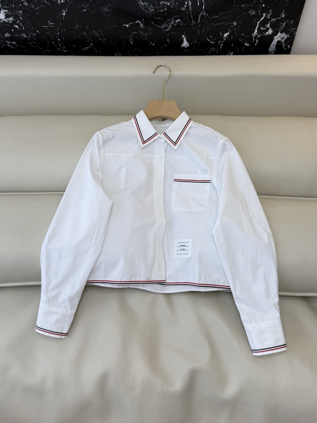 CY0124#新款衬衫。TB 条纹绣花 长袖衬衫 白色 SM L