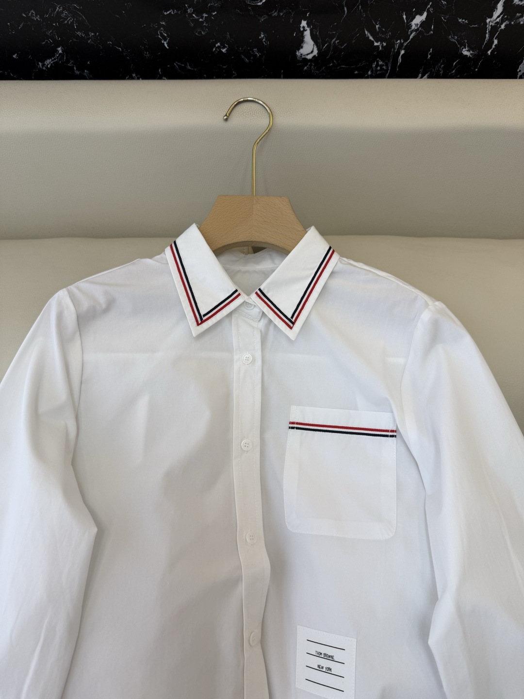 CY0124#新款衬衫。TB 条纹绣花 长袖衬衫 白色 SM L