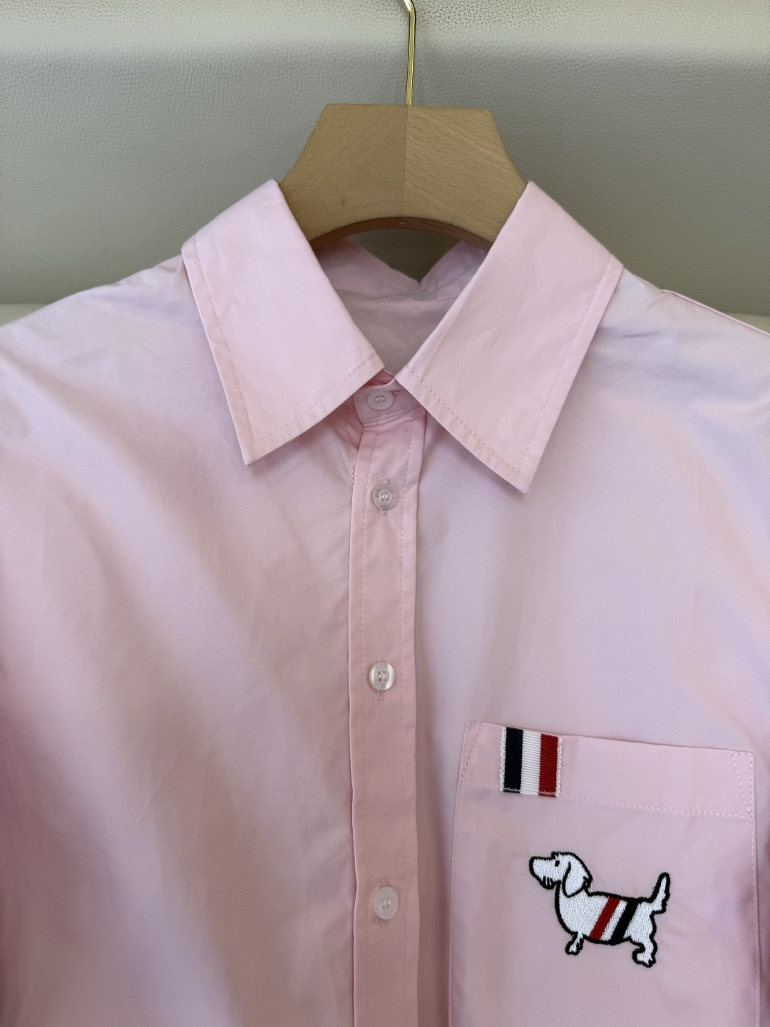 CY0123#新款衬衫。TB 小狗绣花 条纹袖长袖衬衫 白色 粉色 SM L