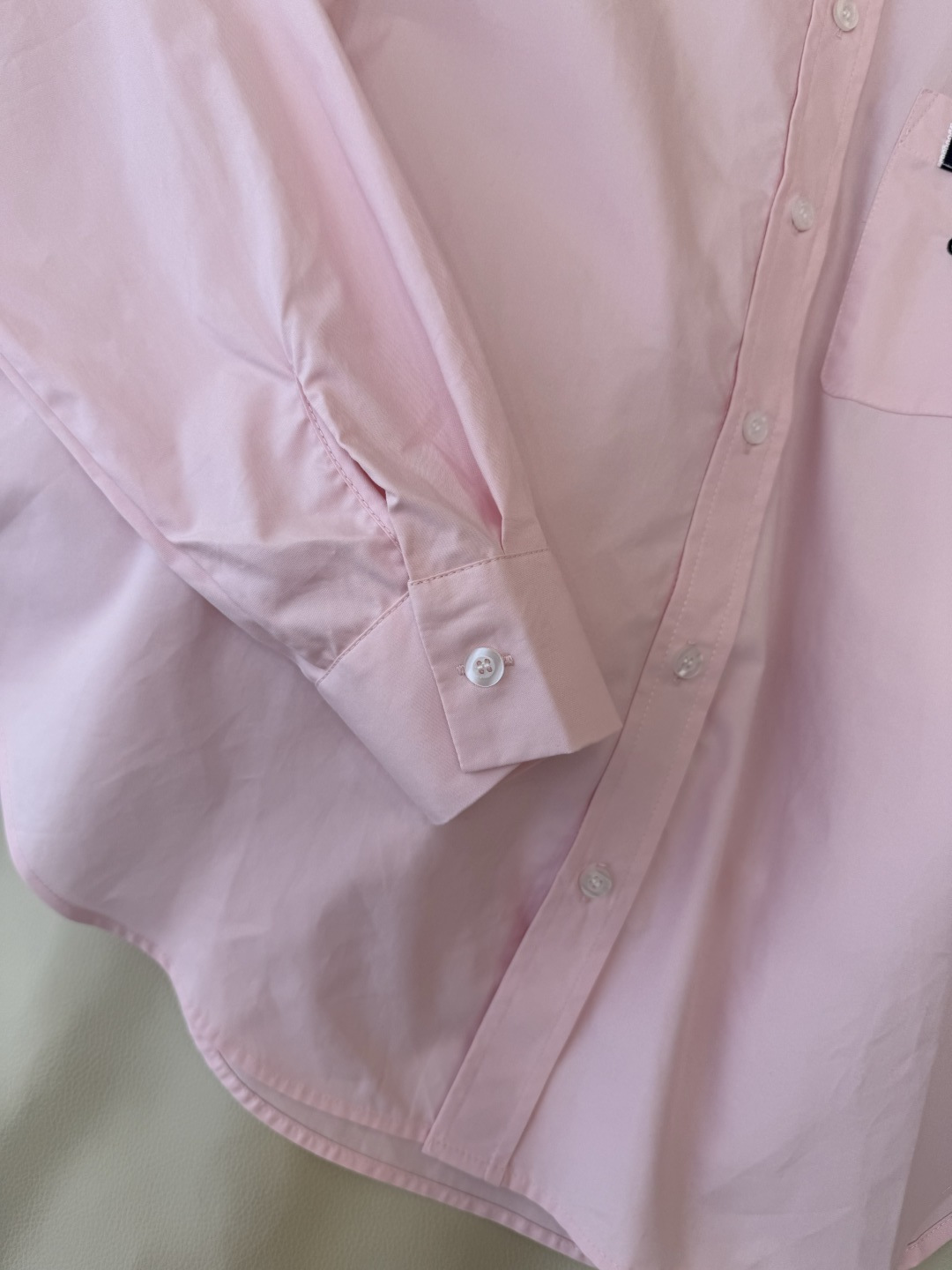 CY0123#新款衬衫。TB 小狗绣花 条纹袖长袖衬衫 白色 粉色 SM L