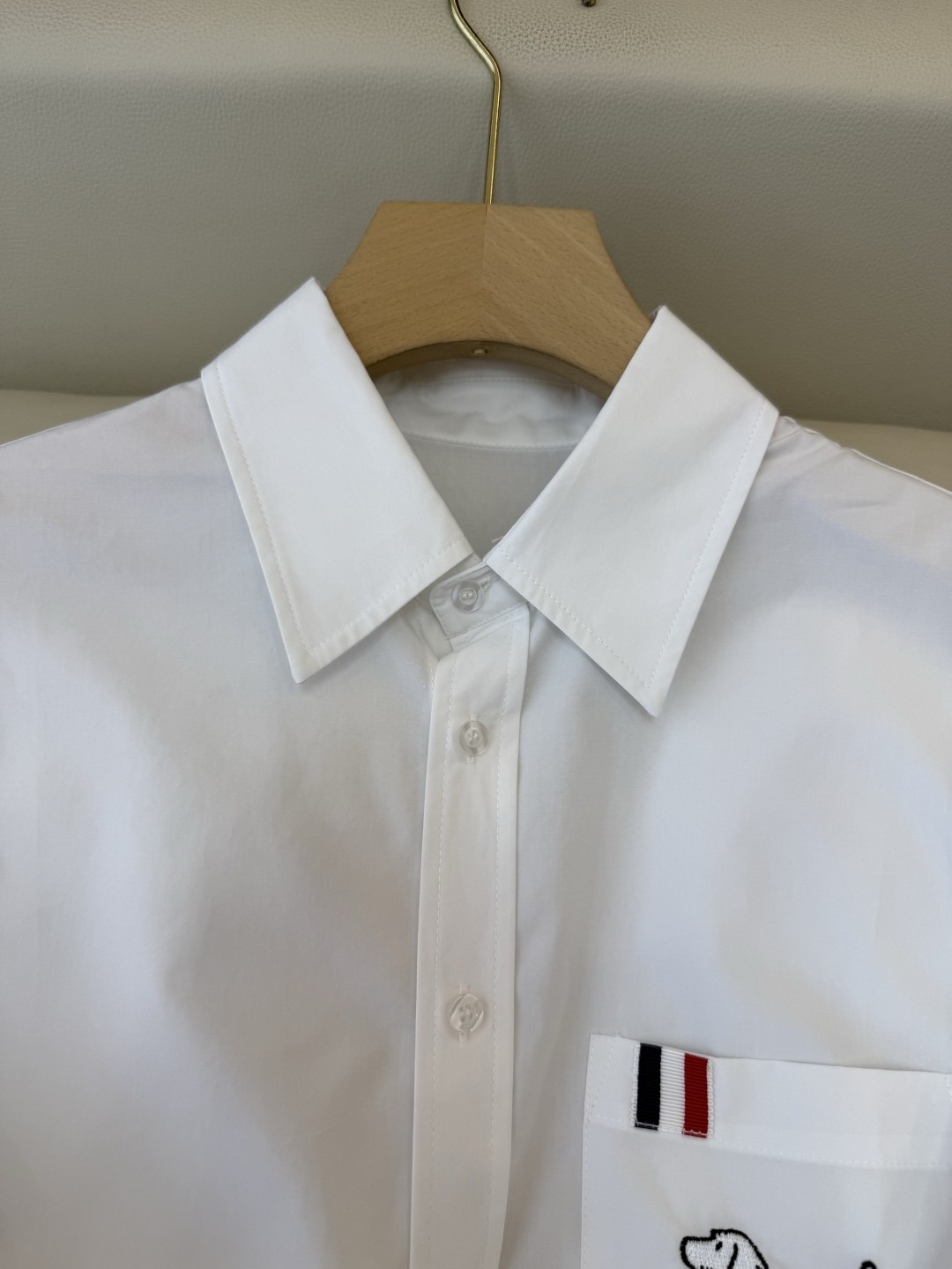 CY0123#新款衬衫。TB 小狗绣花 条纹袖长袖衬衫 白色 粉色 SM L