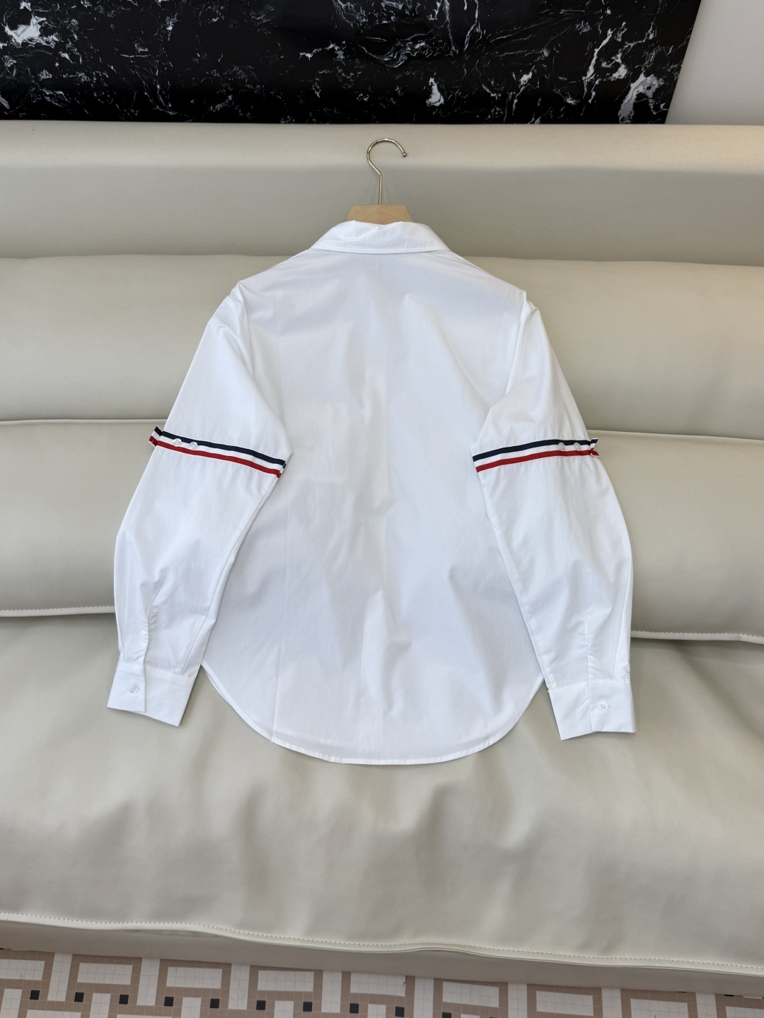 CY0123#新款衬衫。TB 小狗绣花 条纹袖长袖衬衫 白色 粉色 SM L