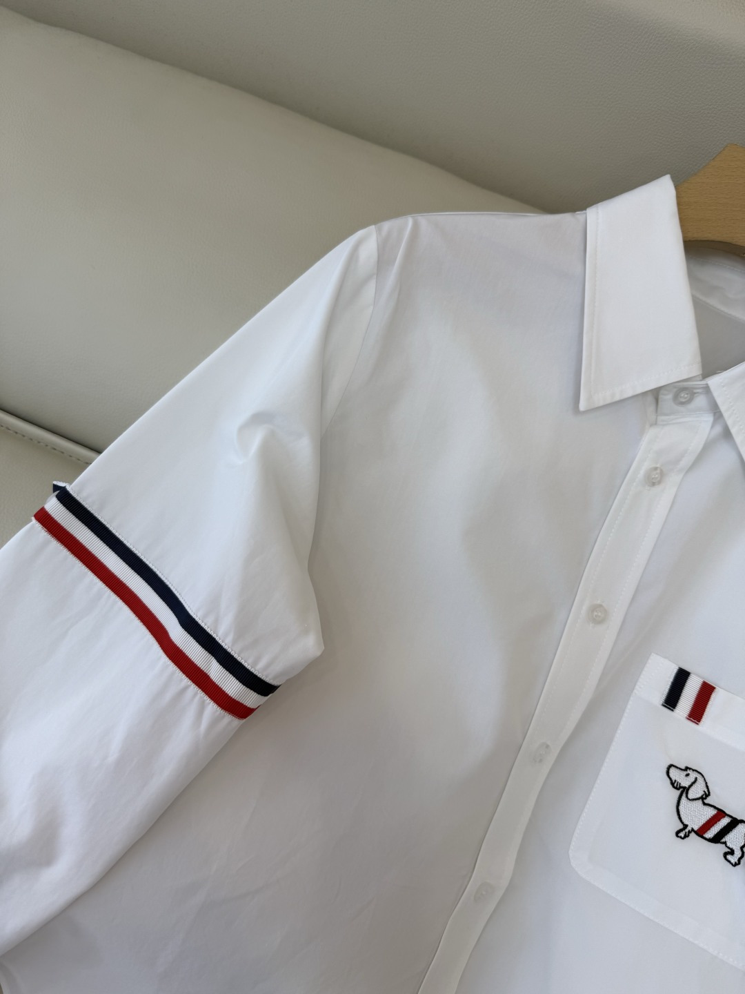 CY0123#新款衬衫。TB 小狗绣花 条纹袖长袖衬衫 白色 粉色 SM L