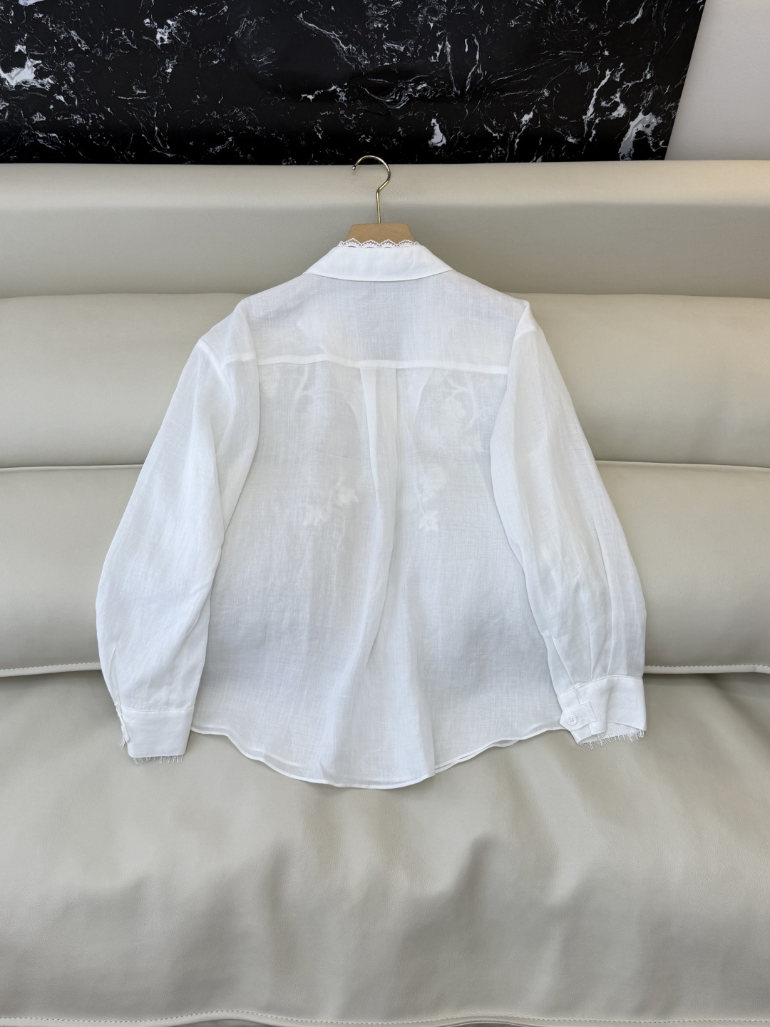 BS1160#新款衬衫。zimm 重工绣花珠片 100% 苎麻 蕾丝长袖衬衫 白色 SMLX L
