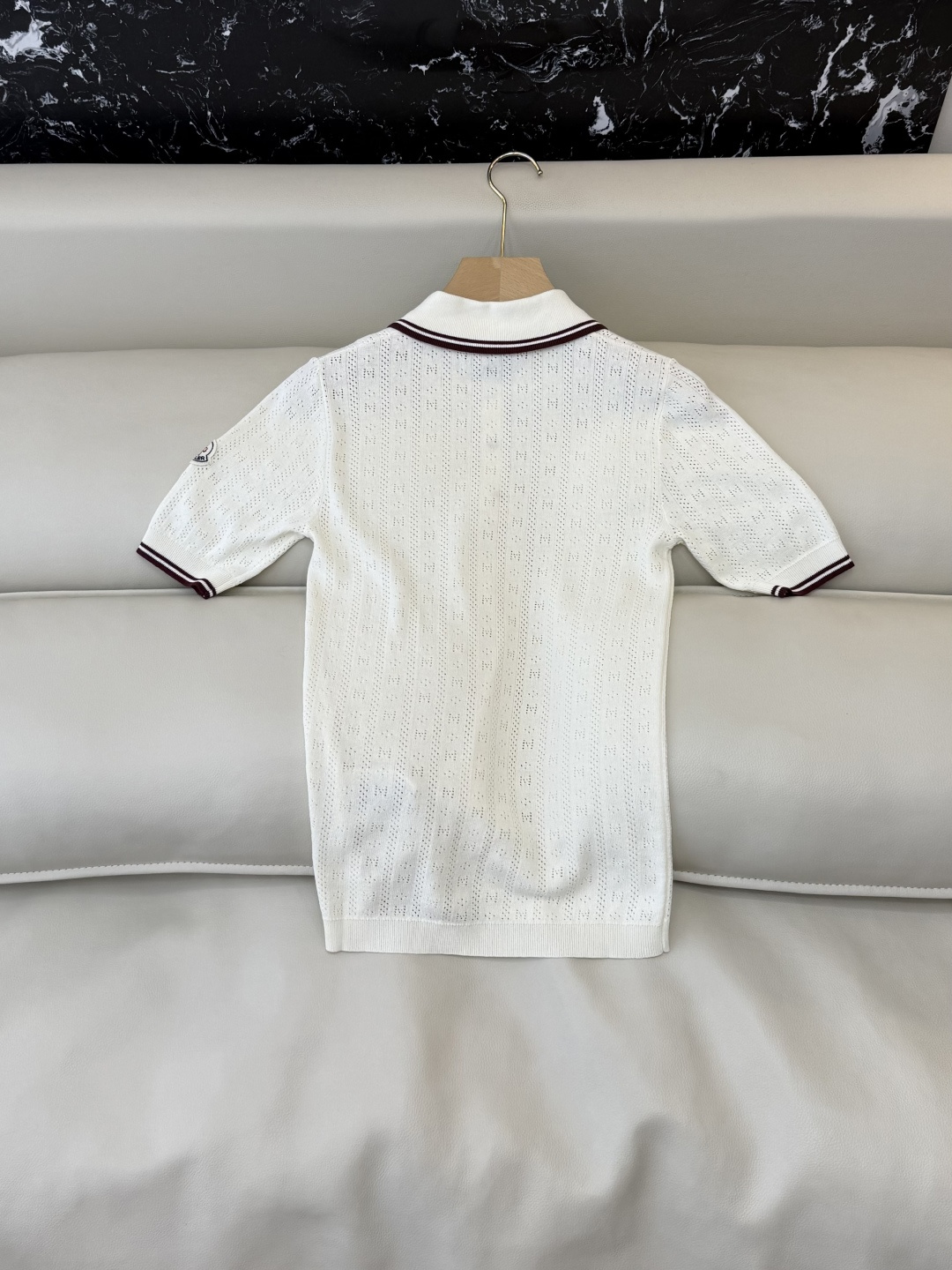 QG0205#新款T恤⚠️‼️Moncler 网眼针织polo 短袖T恤 米白色 SML