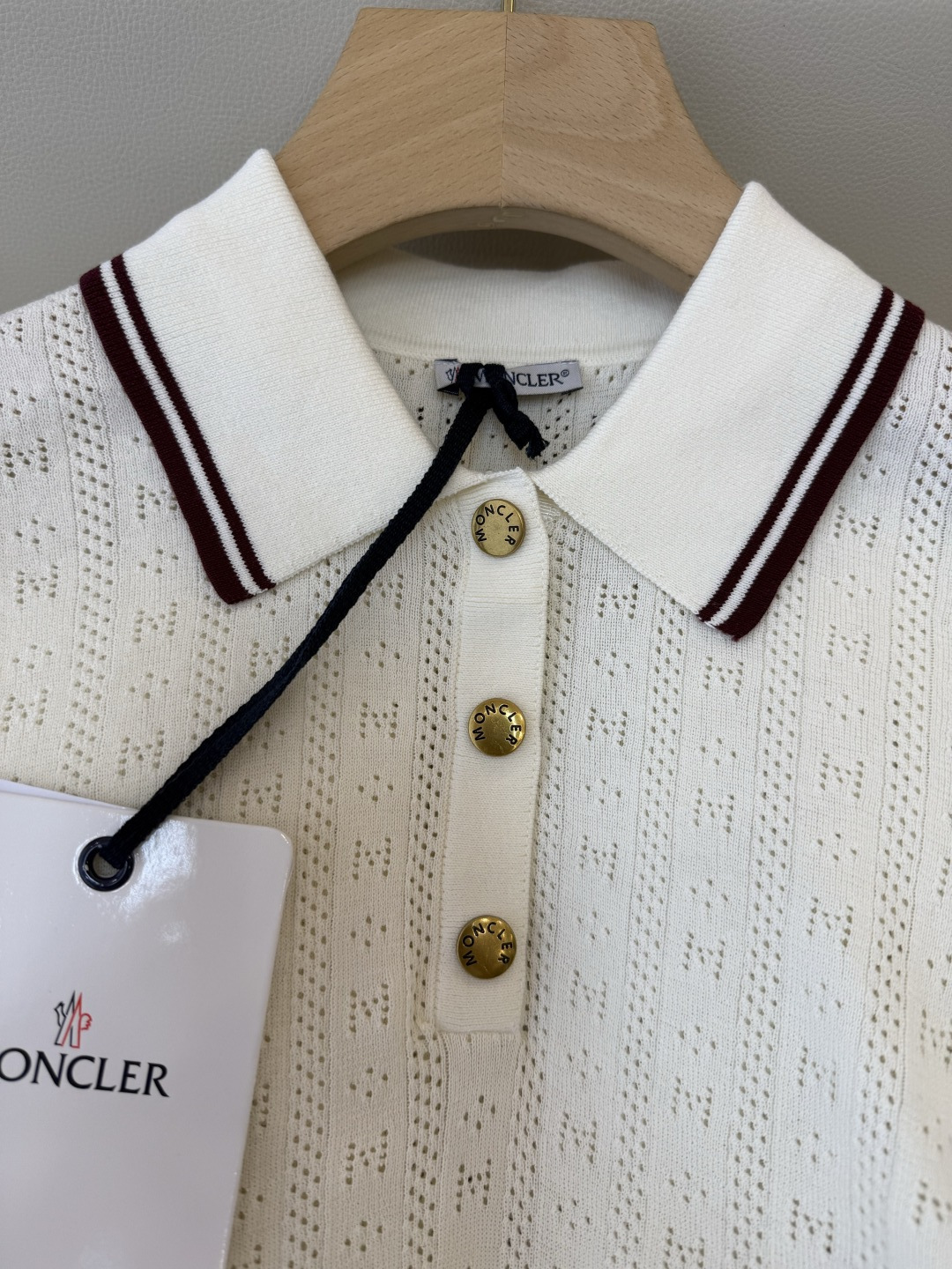 QG0205#新款T恤⚠️‼️Moncler 网眼针织polo 短袖T恤 米白色 SML