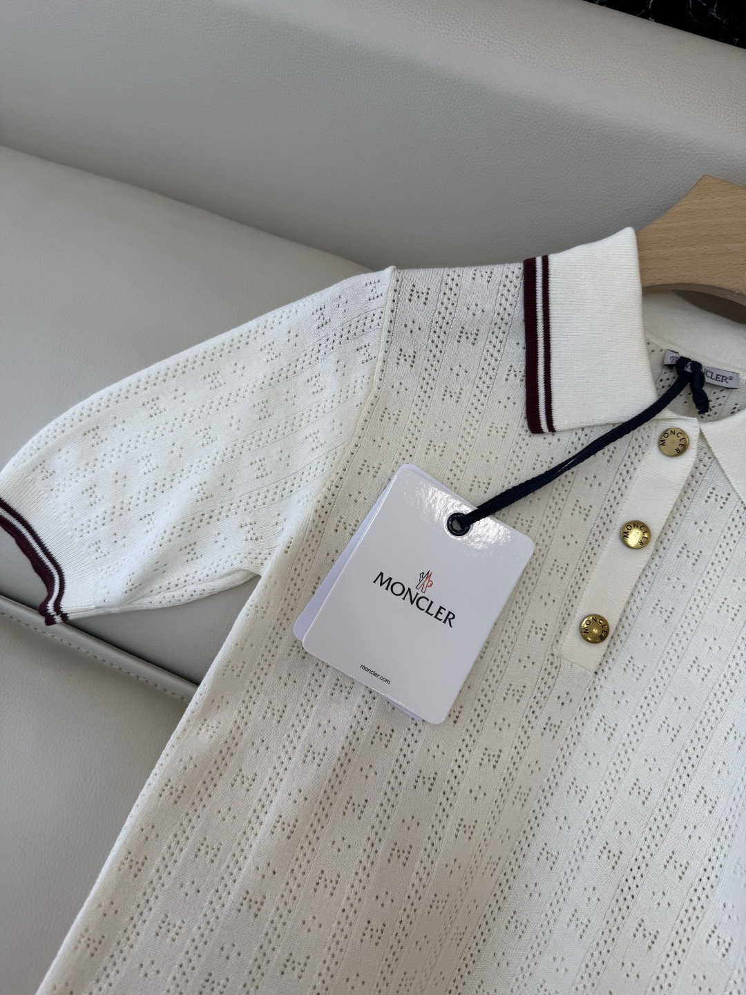QG0205#新款T恤⚠️‼️Moncler 网眼针织polo 短袖T恤 米白色 SML