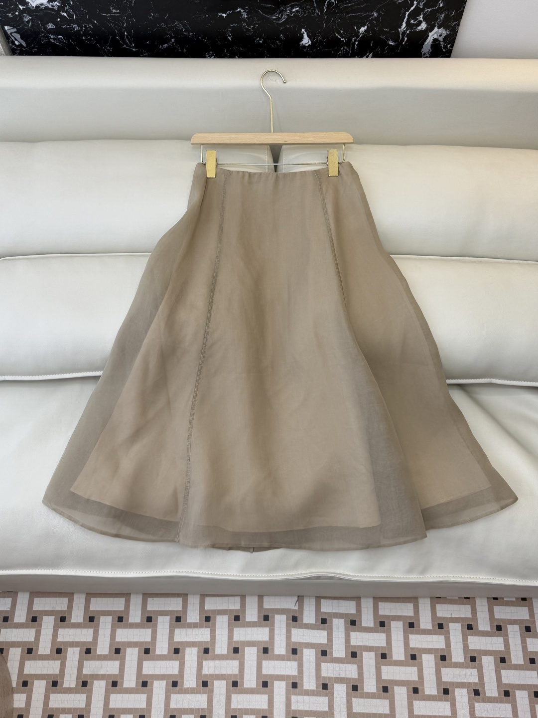 NO:819265,QD8072# new skirt P B C top version double layer silk organza skirt brown apricot olive green SMLXL, women's clothing, skirts, real silk,19860909QD8072#新款半裙P B C 顶级版 双层真丝欧根纱半裙 棕色 杏色 橄榄绿 SMLXL,女装,skirts,real silk,,Women's clothing