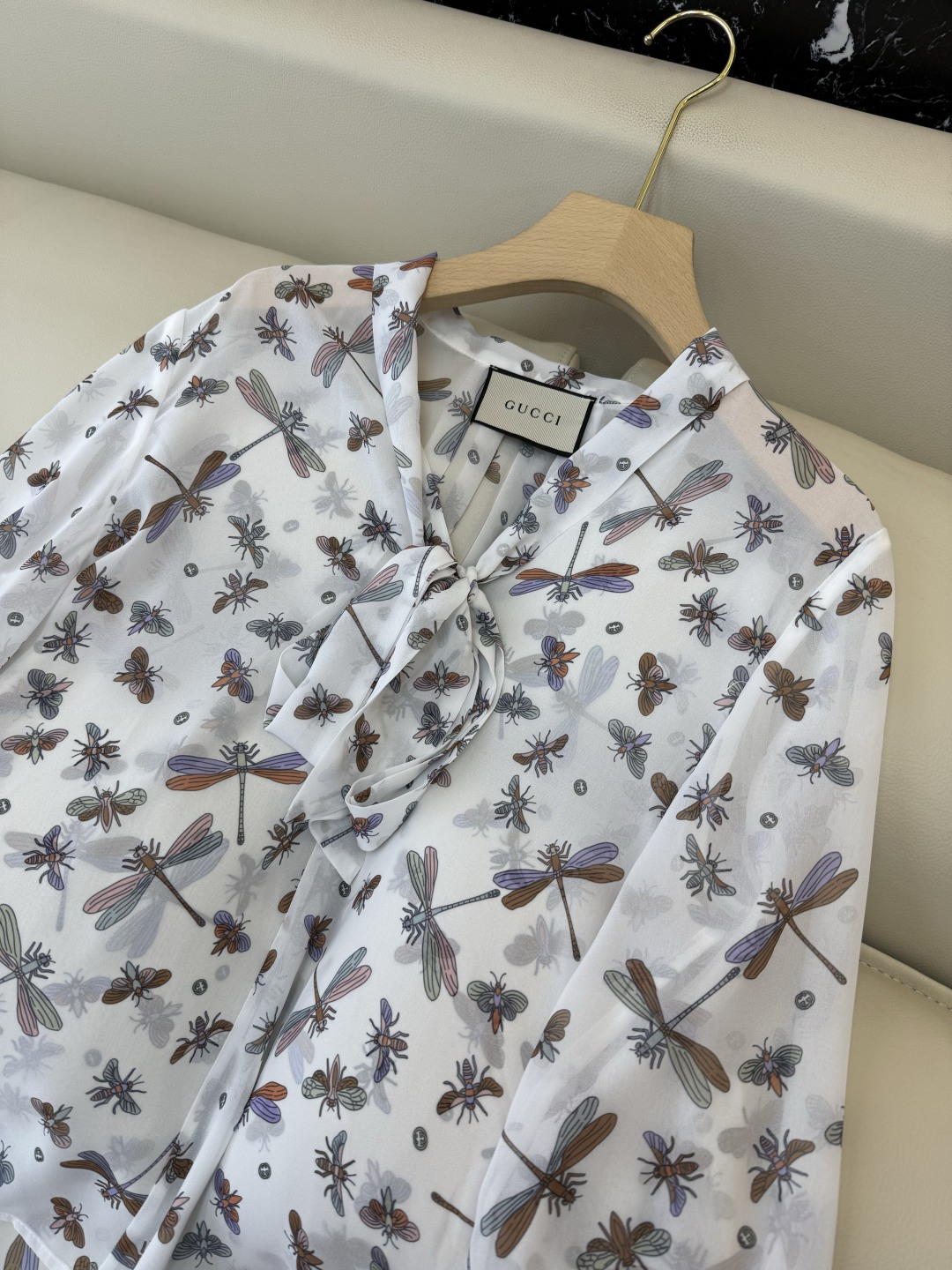 AQ008#新款衬衫P‼️Gucci 蝴蝶结 印花两色 长袖衬衫 SML