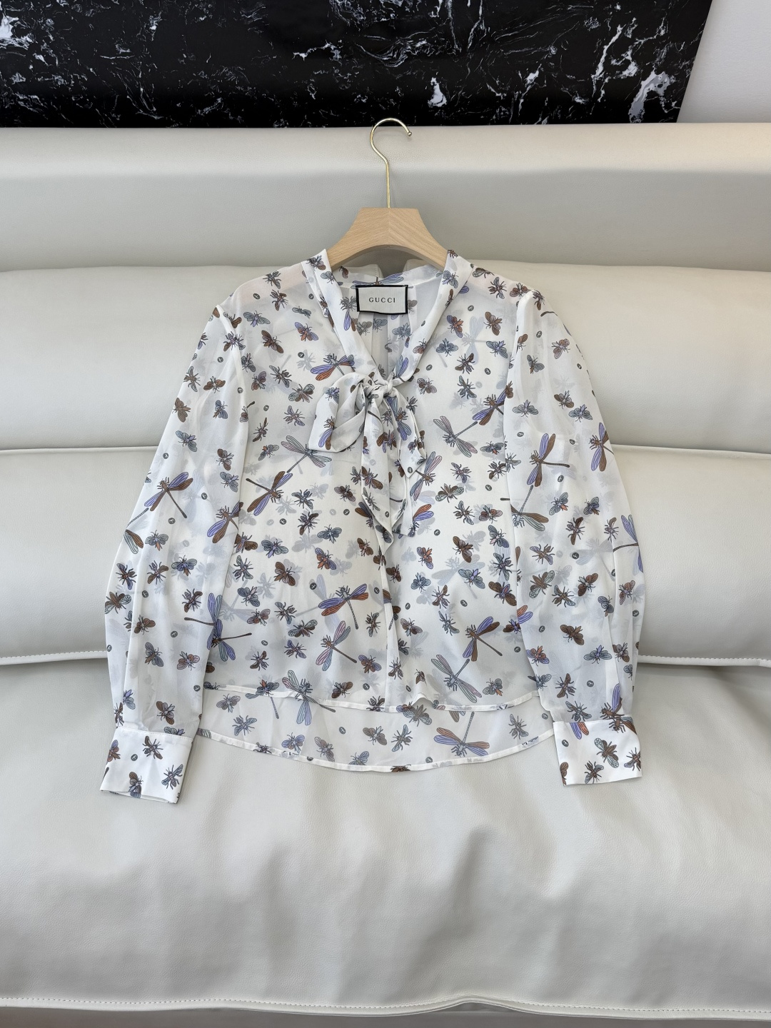 AQ008#新款衬衫P‼️Gucci 蝴蝶结 印花两色 长袖衬衫 SML