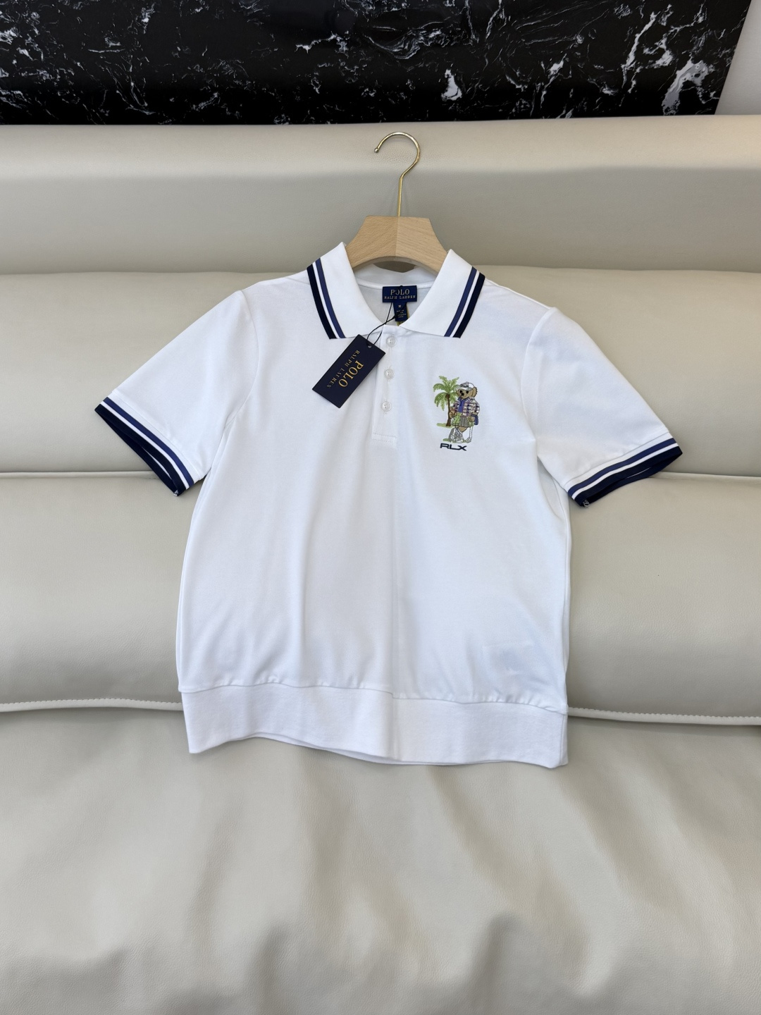 QG0210#新款T恤⚠️‼️Polo 劳夫 小熊刺绣 短袖T恤 蓝色 白色 SML