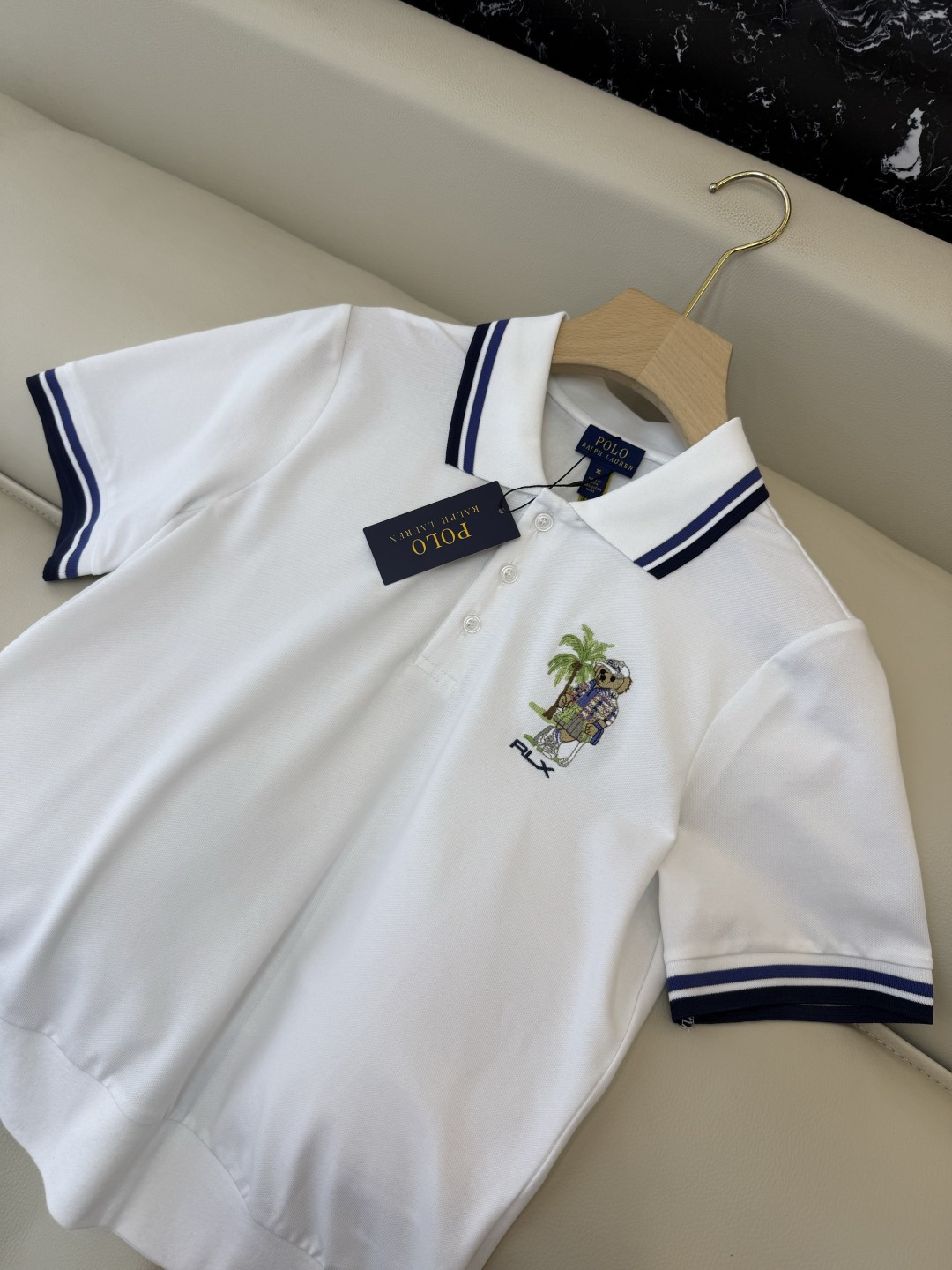 QG0210#新款T恤⚠️‼️Polo 劳夫 小熊刺绣 短袖T恤 蓝色 白色 SML