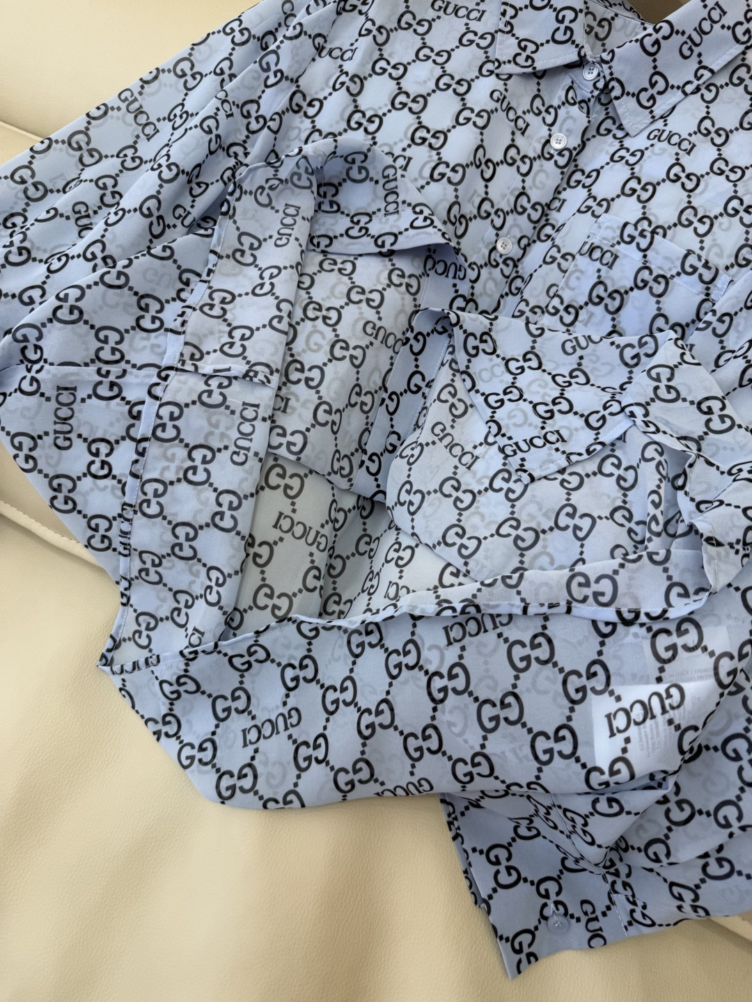 AW066#新款衬衫P‼️Gu 古琦 字母印花长袖衬衫 蓝色 杏色 SML