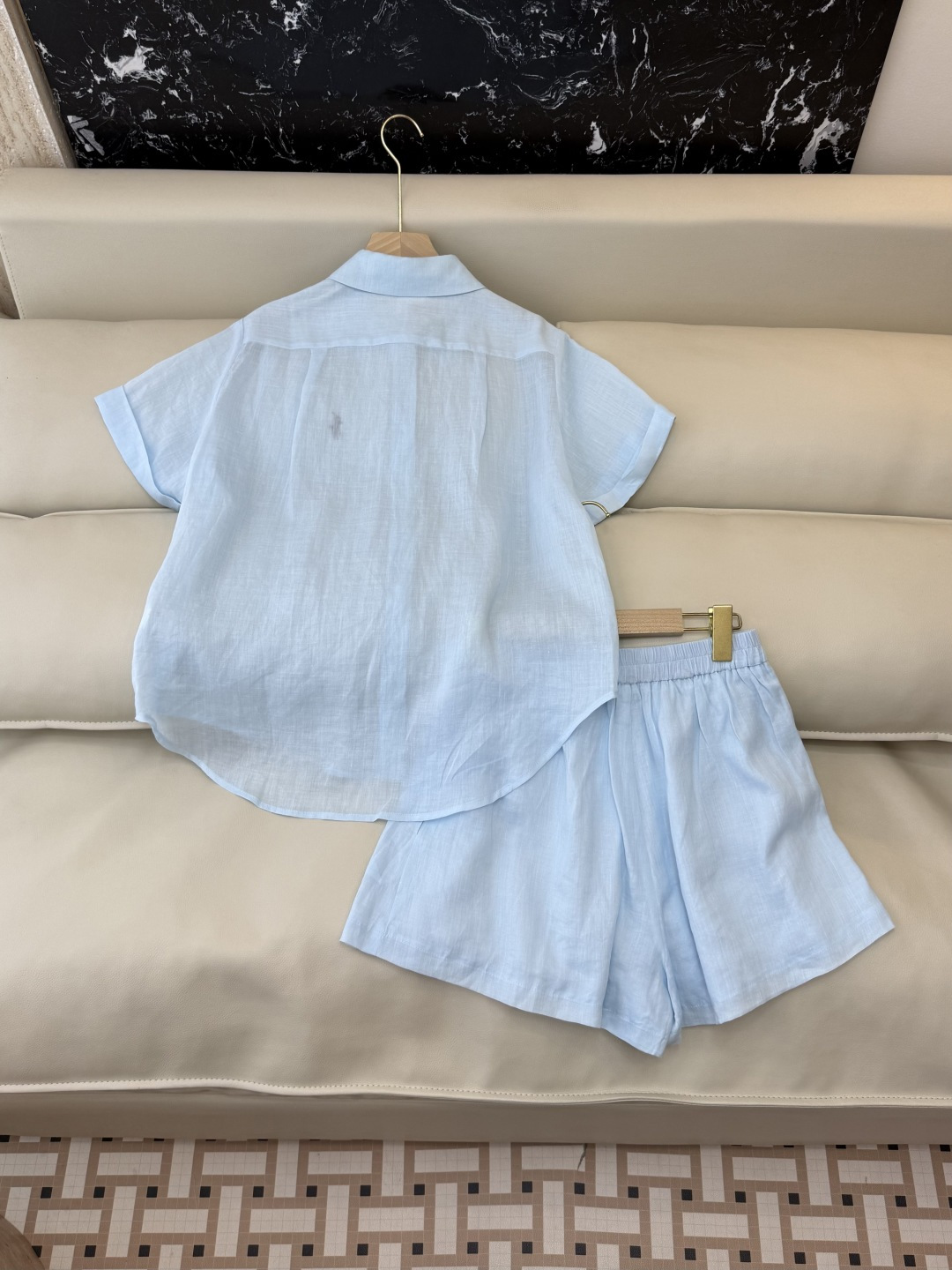 YM0118#新款套装⚠️工厂特批‼️Polo 100% 苎麻 短袖衬衫 ➕短裤套装 黄色 蓝色 白色 