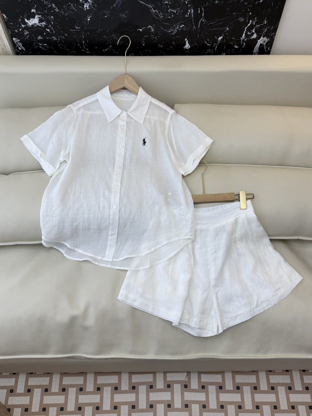 YM0118#新款套装⚠️工厂特批‼️Polo 100% 苎麻 短袖衬衫 ➕短裤套装 黄色 蓝色 白色 
