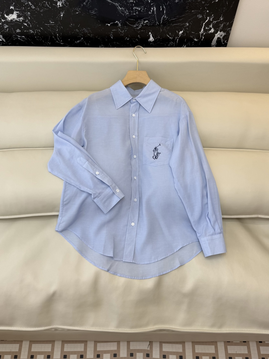 CY0135#新款衬衫。polo 50% 亚麻 天丝 绣花 长袖衬衫 白色 咖色 蓝色 SML