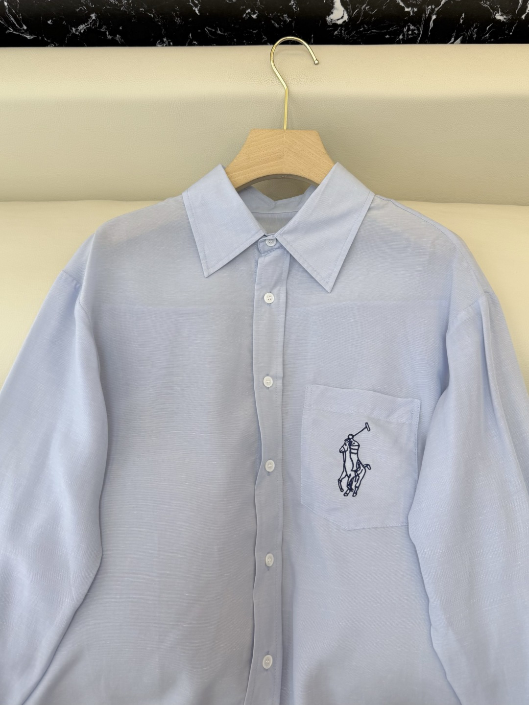 CY0135#新款衬衫。polo 50% 亚麻 天丝 绣花 长袖衬衫 白色 咖色 蓝色 SML