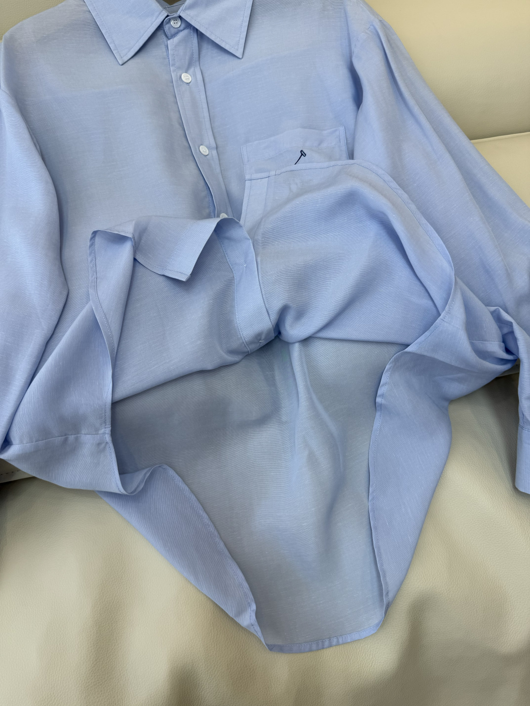 CY0135#新款衬衫。polo 50% 亚麻 天丝 绣花 长袖衬衫 白色 咖色 蓝色 SML