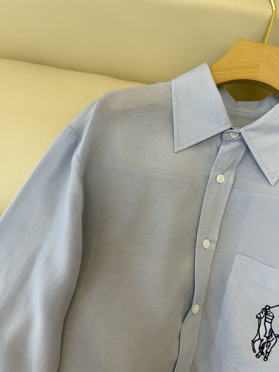 CY0135#新款衬衫。polo 50% 亚麻 天丝 绣花 长袖衬衫 白色 咖色 蓝色 SML